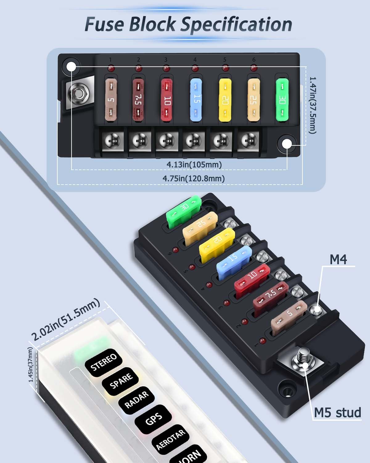 YEZriler 12V Waterproof Fuse Block - 6 Circuits Relay Box Kit with LED Indicator for Automotive, RV, Truck, Boat - Black