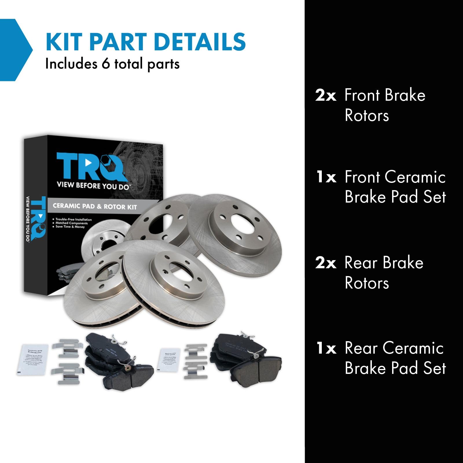 Trq Front And Rear Brake Pad & Rotor Kit Brake Pads Brake Rotor Ceramic Compatible With 1996-2007 Ford Taurus 1995-2002 Lincoln