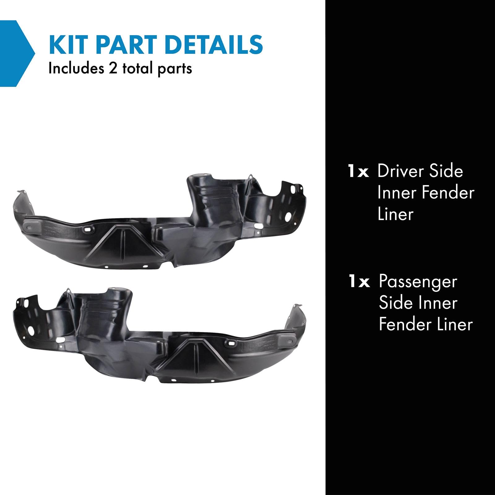 Trq Inner Fender Liner Set Compatible With 2001-2003 Acura Cl Ac1248108 Ac1249108