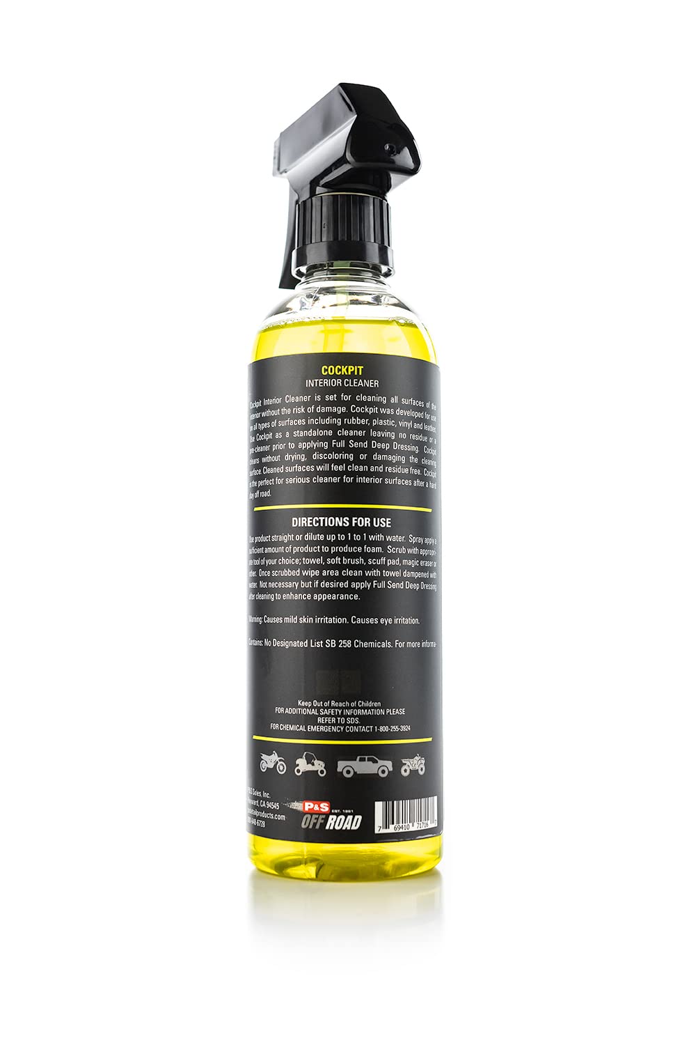 P&S Off Road Cockpit Interior Cleaner - Residue-Free for Plastics, Vinyl, Rubber & Leather - Safe & Ready-to-Use for ATVs, UTVs,