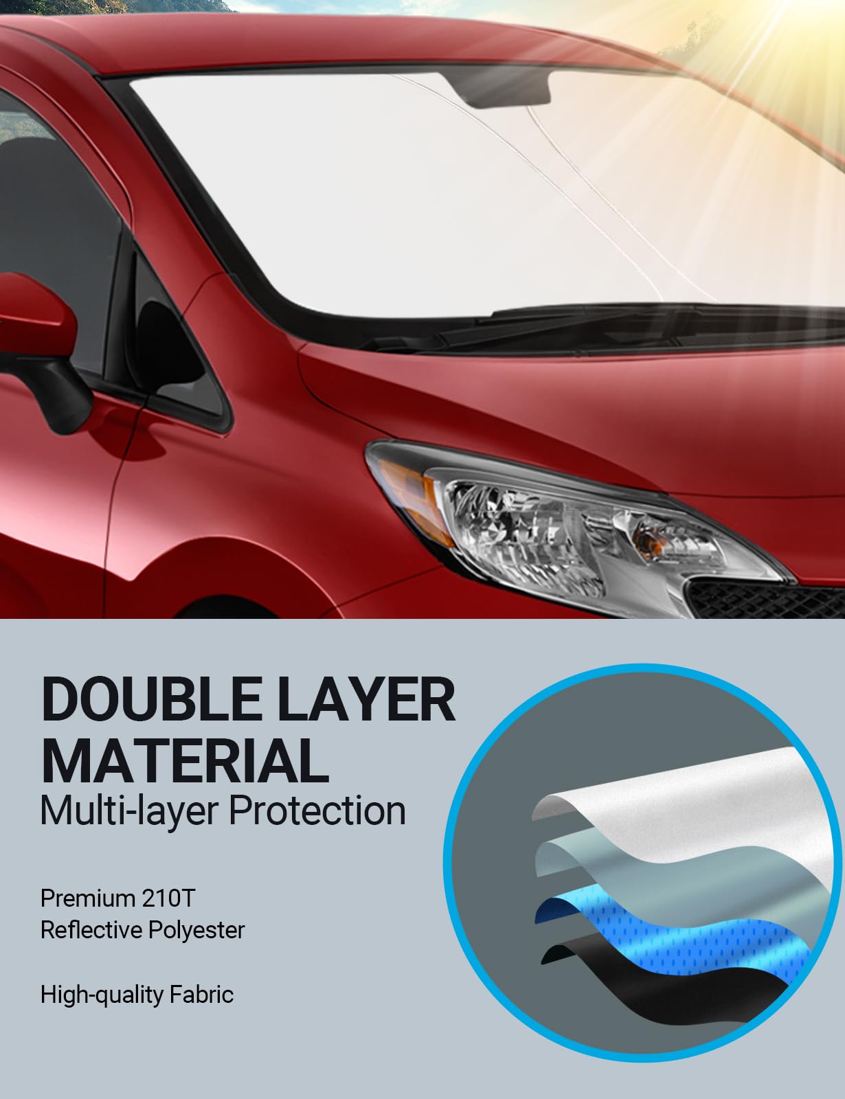 Proadsy Front Windshield Sun Shade Foldable Sunshade Protector Custom Fit 2015-2019 Nissan Versa Sedan Accessories 2025 Upgrade