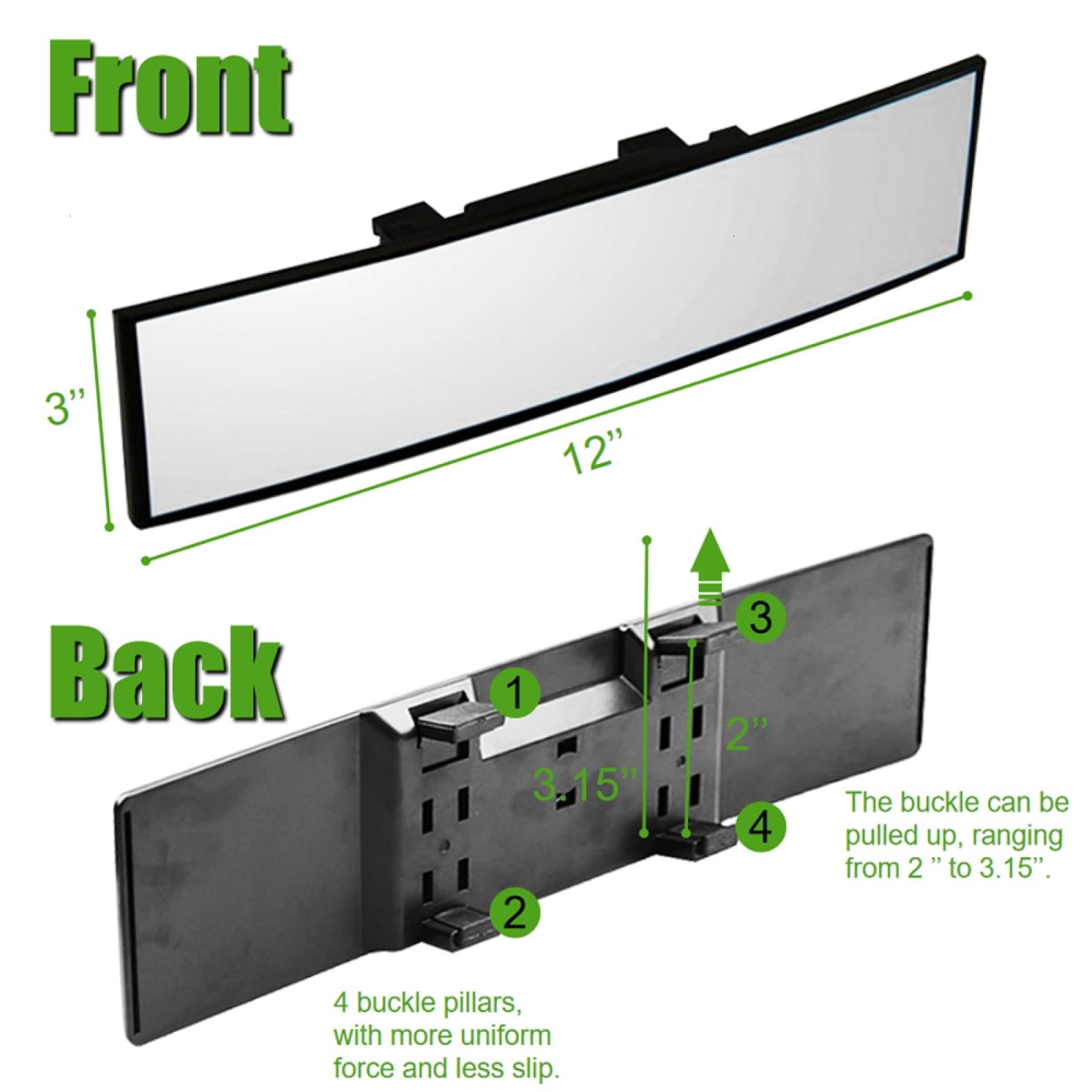 Wssrogy Car Rearview Mirror Hd Glass 12 Inch Anti Glare Clip On Panoramic Wide Angle Car Interior Rear View Mirror Universal For Cars Suvs Trucks (White)