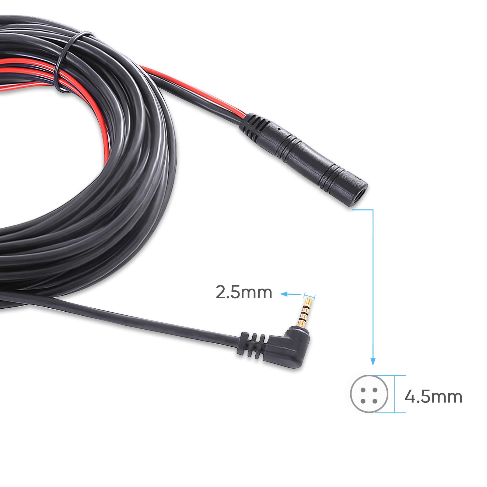 Dash Cam Rear Camera Cable,23 Ft 4 Pin To 2.5Mm Male Plug Wire For Mirror Camera Rear View Camera,Car Recorder Reverse Camera Ba