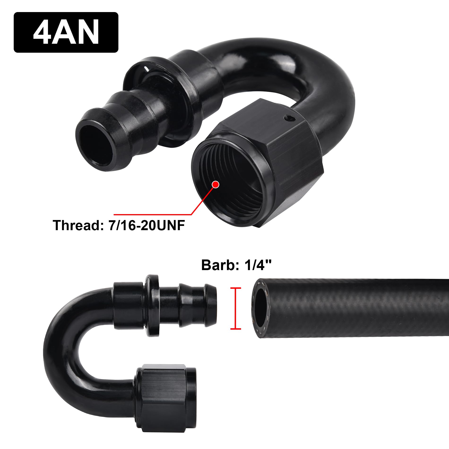 Evil Energy 4An 180 Degree Push Lock Hose Fitting End Black