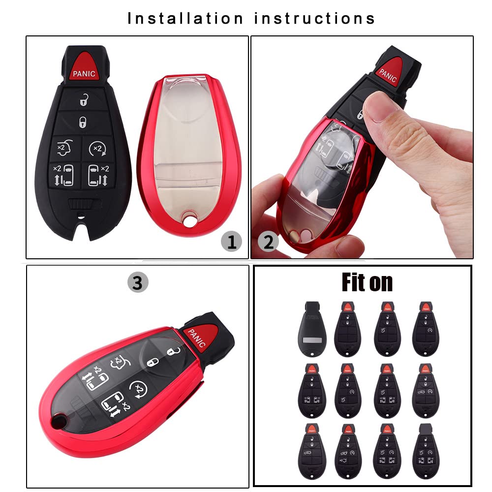 Horande TPU Protector Key Fob Cover Case fit for Dodge Ram 1500 2500 3500 Charger Challenger Durango Grand Caravan Journey Chrys