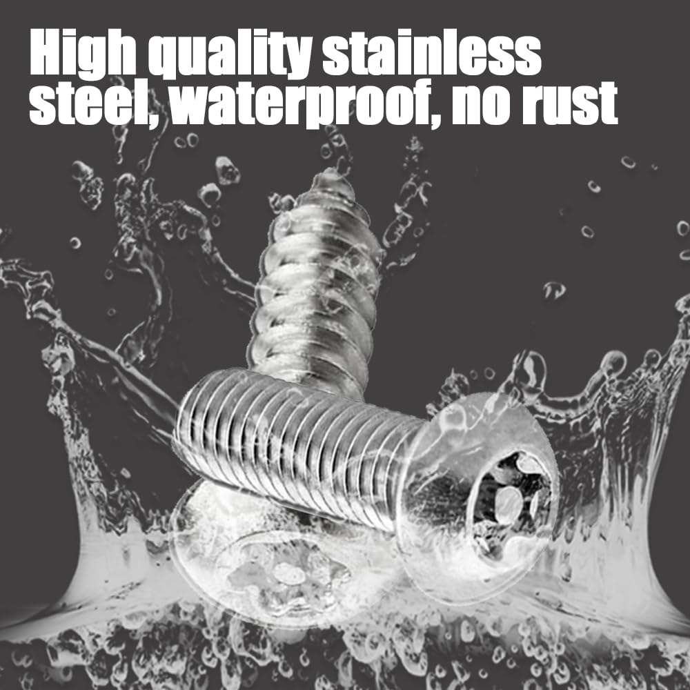 WINUERK Anti Theft License Plate Screws, Tamper Resistant Licence Plate Kit, 1/4''(M6) Security Screws, Rust Proof Stainless Ste