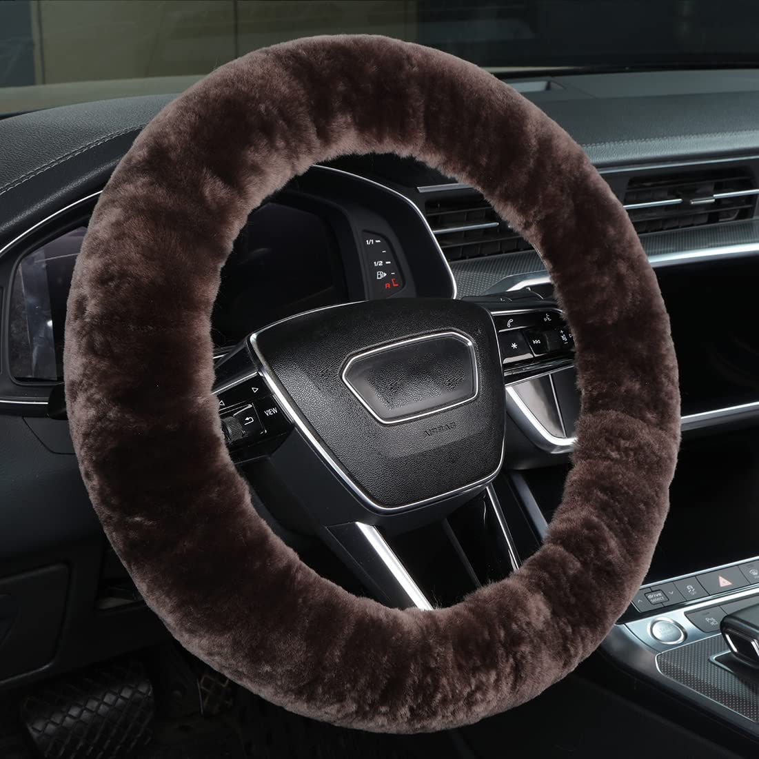 Soft Fluffy Sheepskin Car Steering Wheel Cover For Universal Auto Vehicle Women Man 14 1/2 Inch-15 1/2Inch Fuzzy Accessories (Te