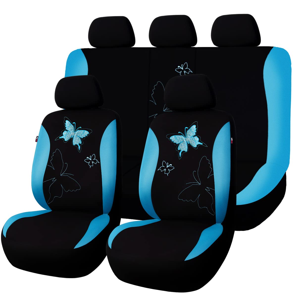 Flying Banner Butterfly Car Seat Covers Ful Set Fashion Universal Lady Woman Female Rear Bench Split Colorized (Mint Blue, Full Set -- Lace)