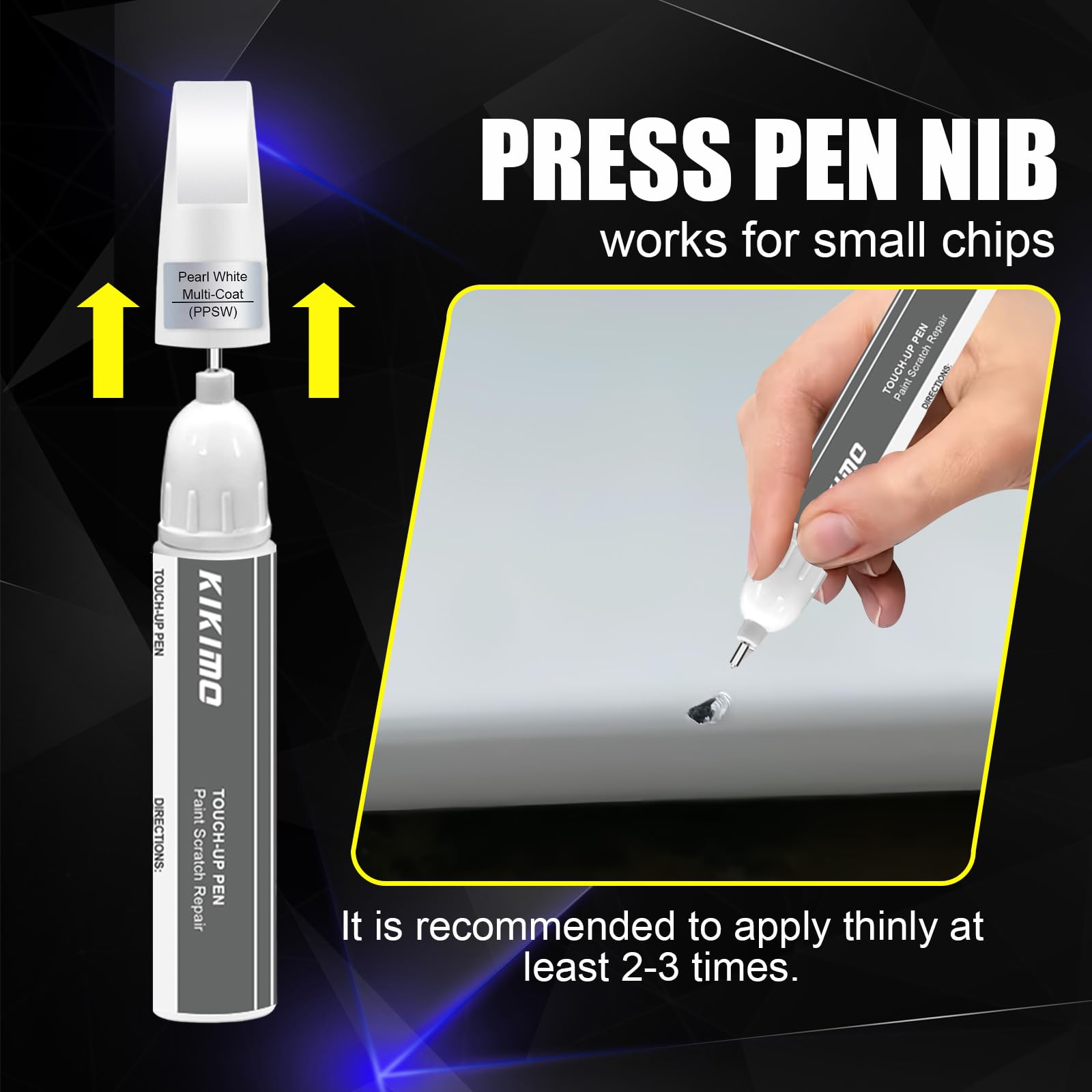 KIKIMO Touch Up Paint Repair Kit for Tesla Model Y/3/S/X - Pearl White Multi-Coat, 0.41 Fl Oz, 2-in-1 Pen & Brush