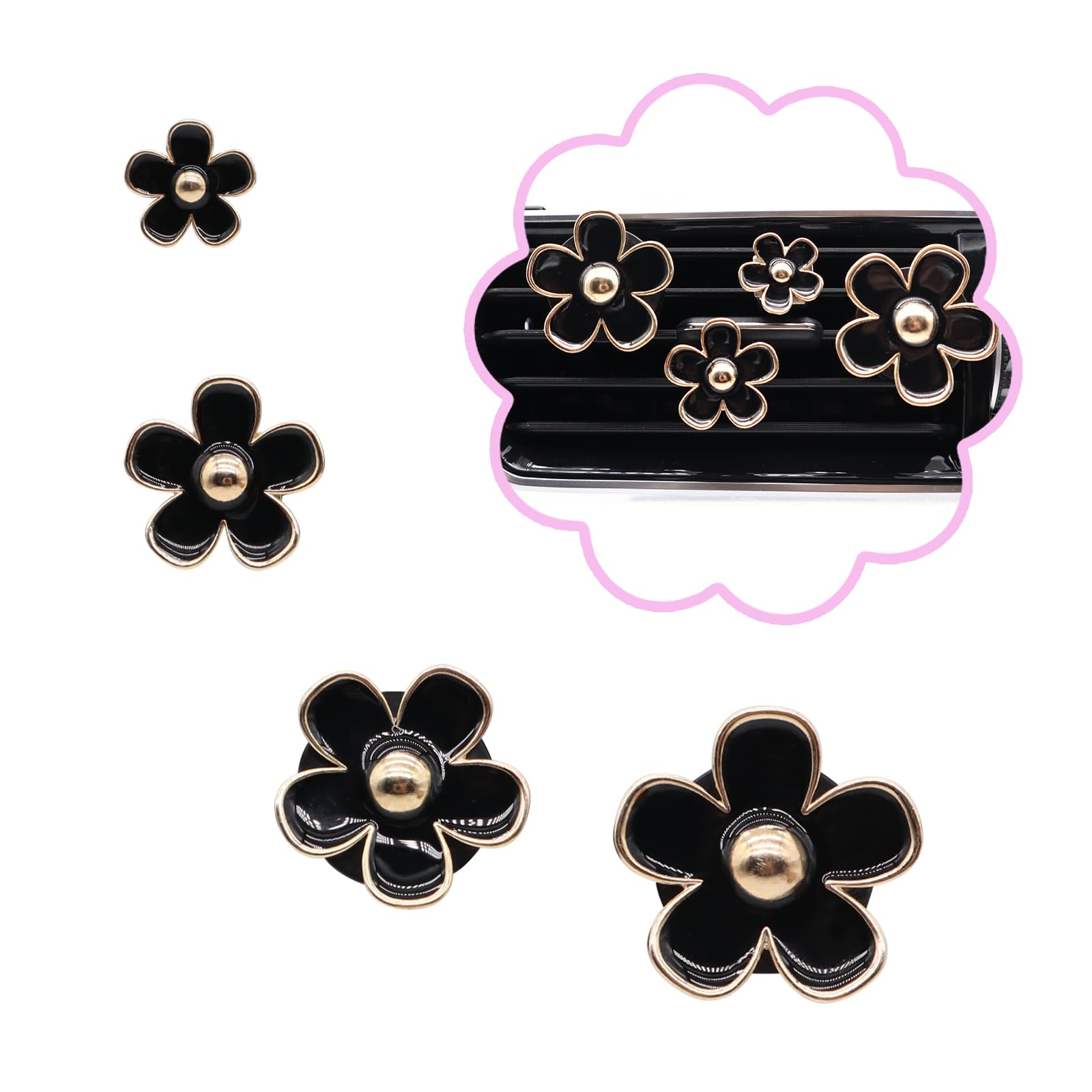 Oriesse Flowers Air Vent Clips Car Air Freshener,4Pcs Black Girly Daisy Flower Car Accessories For Women,Lavender Scent Decorati