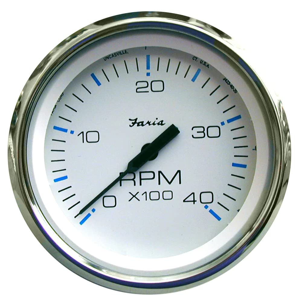Faria Beede Instruments 33842 Chesapeake Tachometer 4000 Rpm Gauge - White Ss, 4", Beige