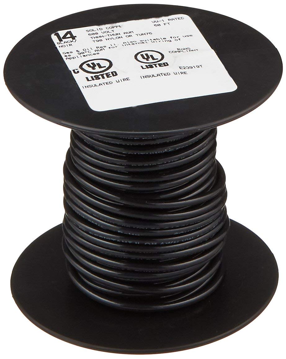 Southwire Company Ll 11579041 50' 14Sol Blk Thhn Wire; 14 Guage; Black