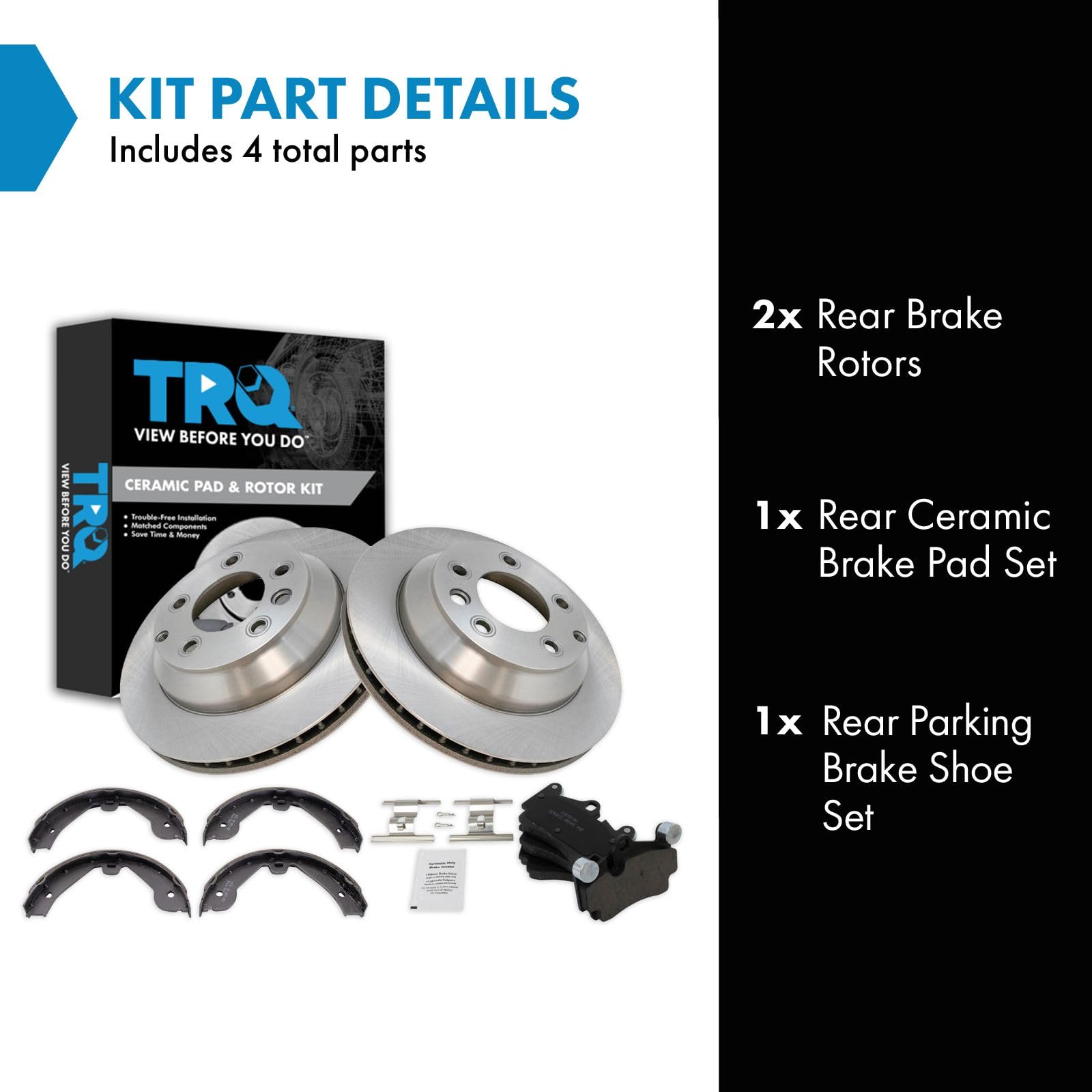 Trq Rear Brake Pad & Rotor Kit Brake Pads Brake Rotor Parking Brake Shoe Set Ceramic Compatible With 2007-2015 Audi Q7 2003-2010