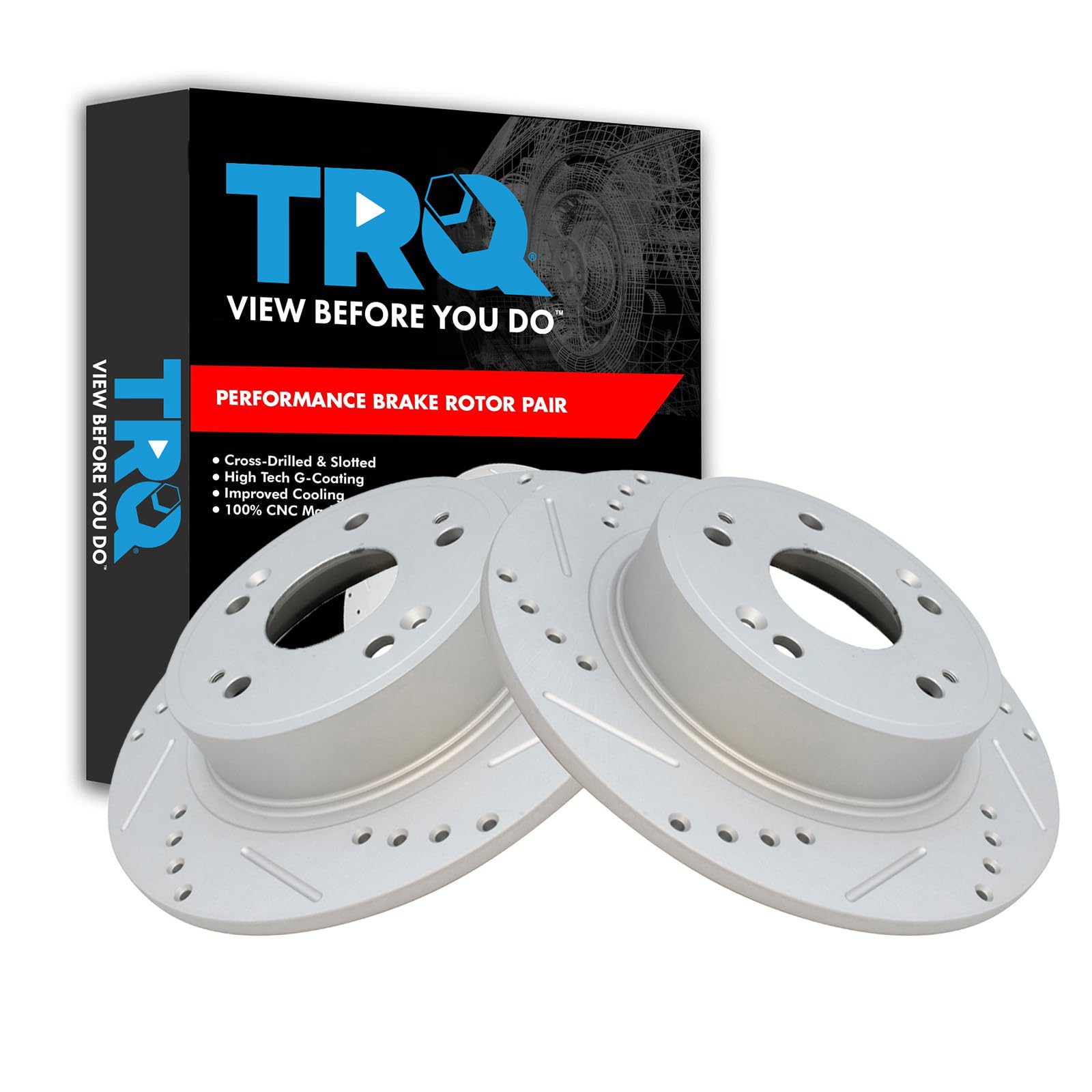 Trq Rear Performance Brake Rotors Set Solid Premium G-Coated Cross Drilled & Slotted Compatible With 2016-2022 Acura Ilx 2009-20