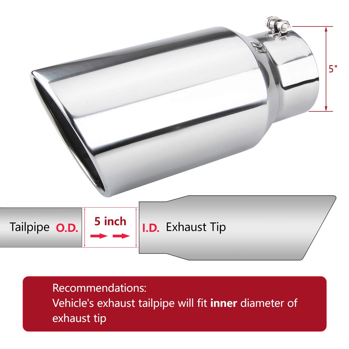 Lcgp 5' Inlet Universal Diesel Truck Exhaust Tip,Stainless Steel, 7' Outlet,Polished, Bolt-On