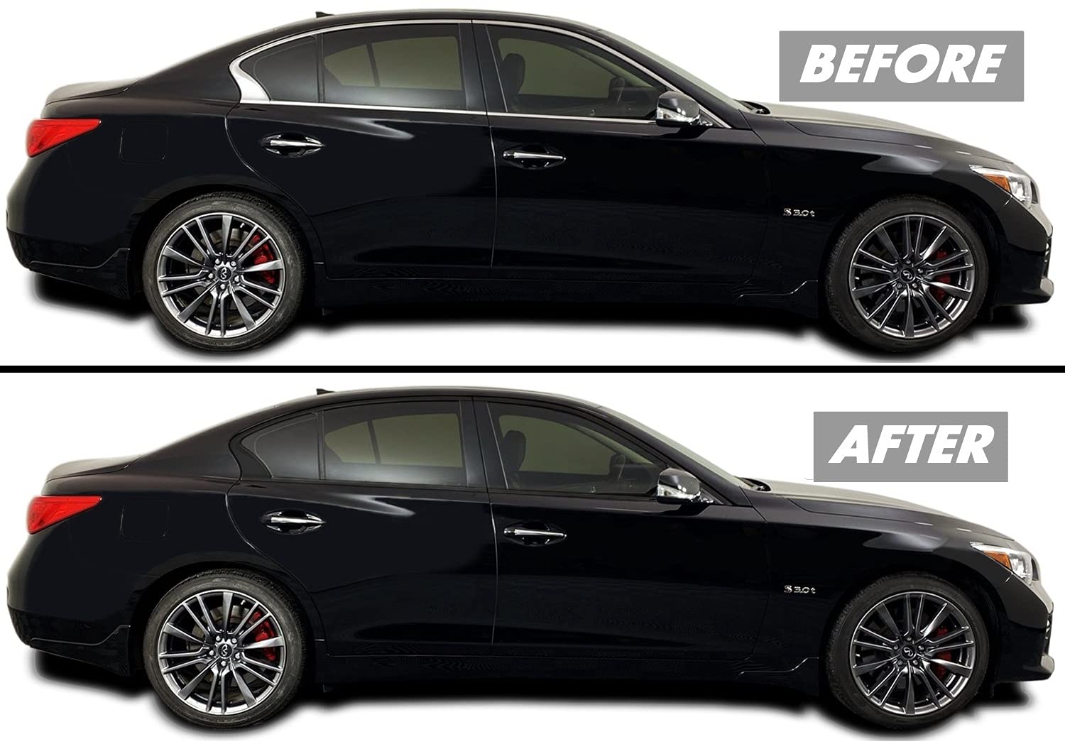 Slickmod Chrome Delete Blackout Vinyl Overlay For 2014-2022 Infiniti Q50 Q50S Sedan Window Trim (Gloss Black)