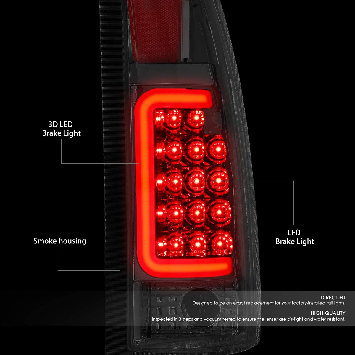 DNA MOTORING TL-C10-LED-RD3D-CH-SM LED 3D Tail Light Assembly Driver & Passenger Side [Compatible with 99-00 Escalade / 92-94 Bl