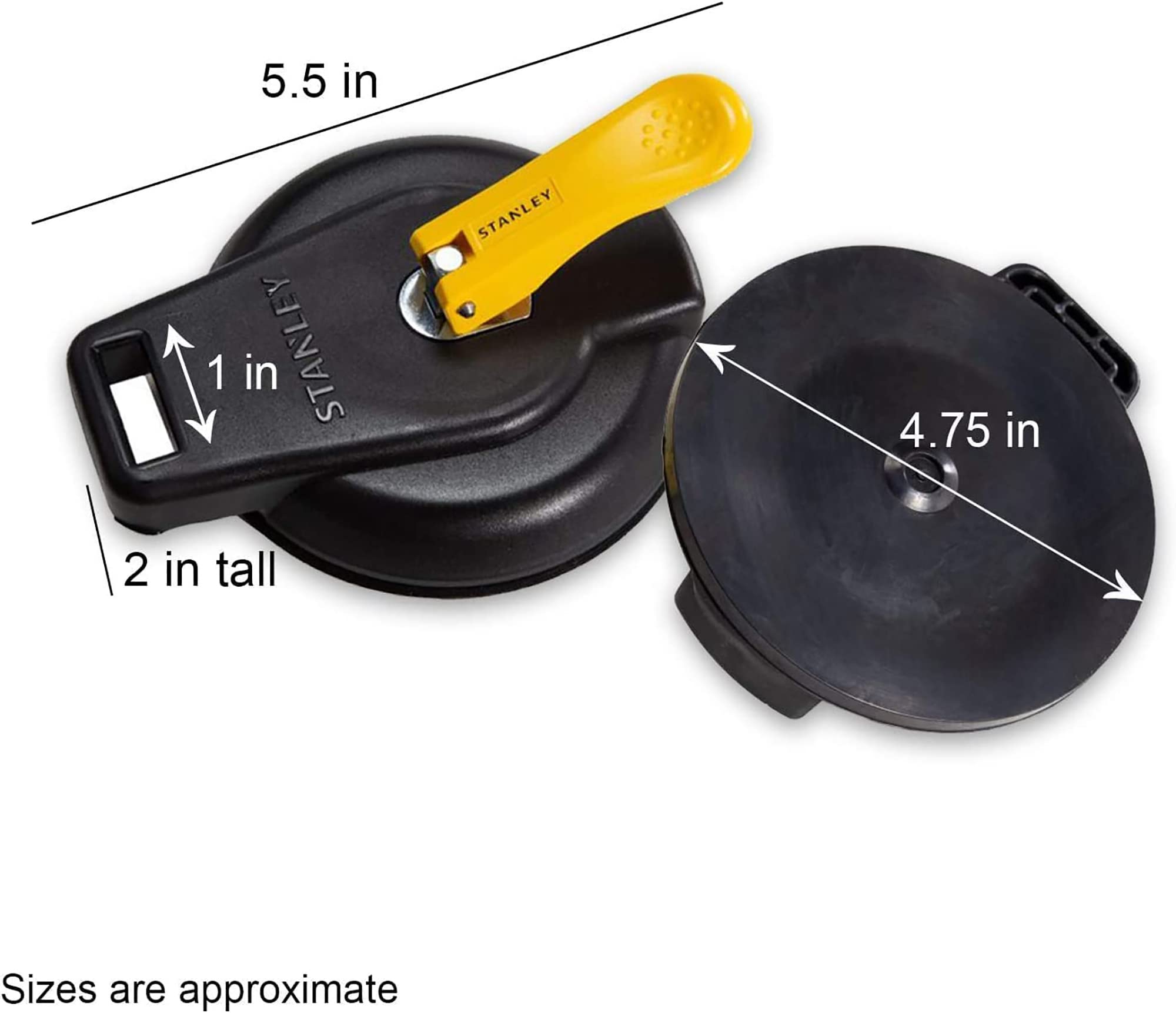 STANLEY S4004 Black/Yellow Vacuum Suction Cup - Heavy-Duty (200 lb Weight Support Limit), 4 Pack