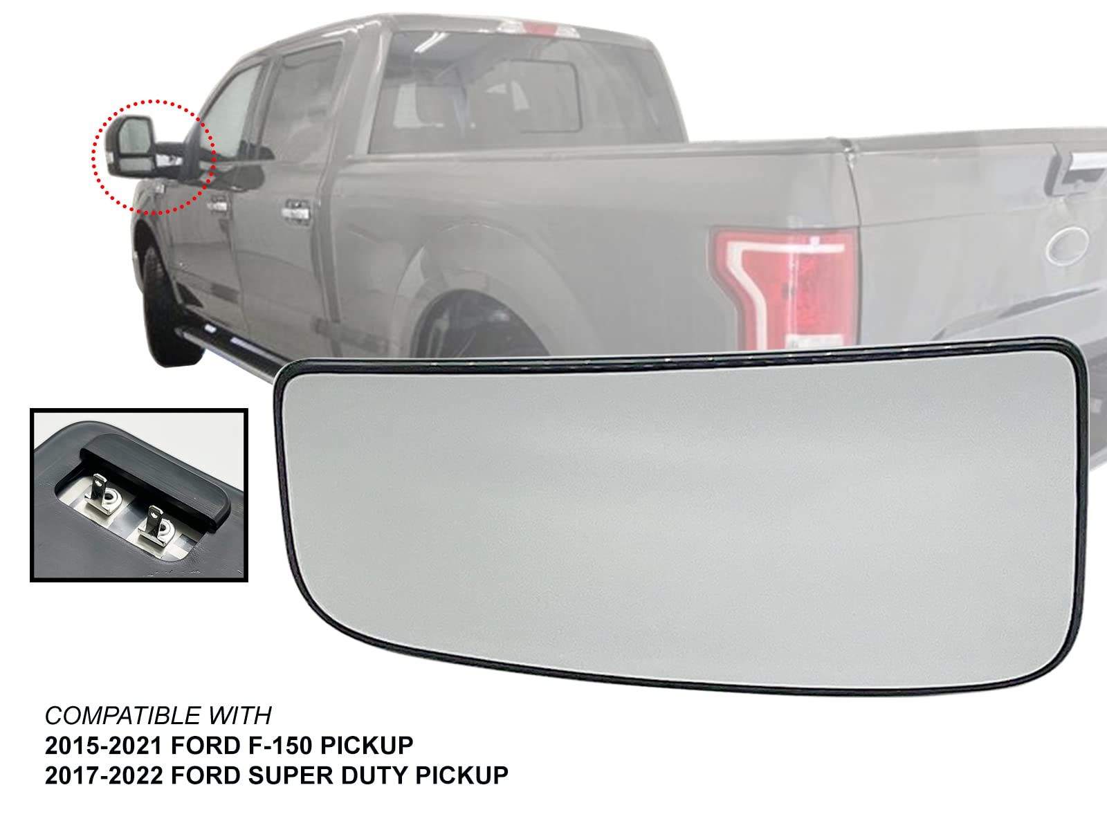 Apa Replacement Towing Mirror Glass Lower Heated With Base Fits 2015-2021 F150 2017-2022 F250 F350 F450 F550 Driver Left Side Fl