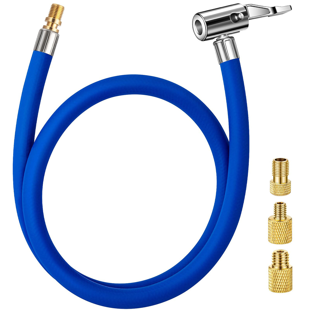 LUMITECO 31'' Tire Inflator Hose Adapter with Converting Nuts, Lock On Air Chuck with Blue Rubber Hose for Quick Connect, Schrad