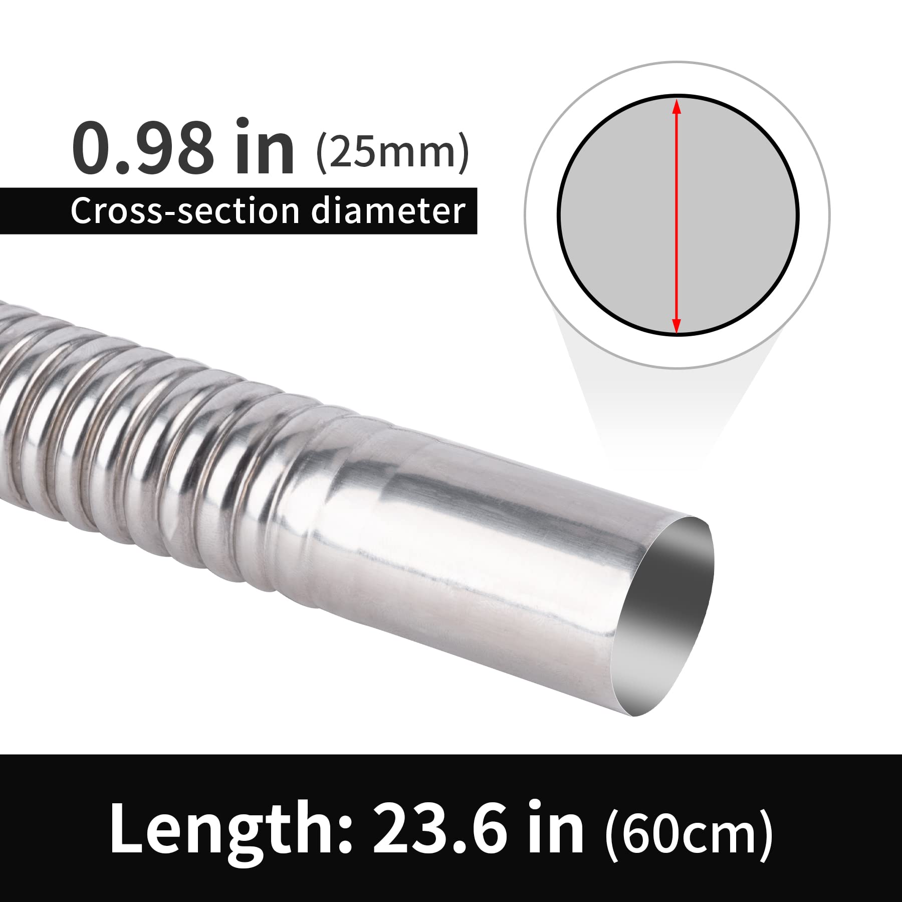 23.6 Inches Stainless Steel Exhaust Hose, 2.5Cm/ 1 In Fuel Tank Diesel Gas Vent Hose Length, Flexible Exhaust Tubing Diesel Heater Exhaust Pipe Inner Diameter Air Heater Exhaust Pipe