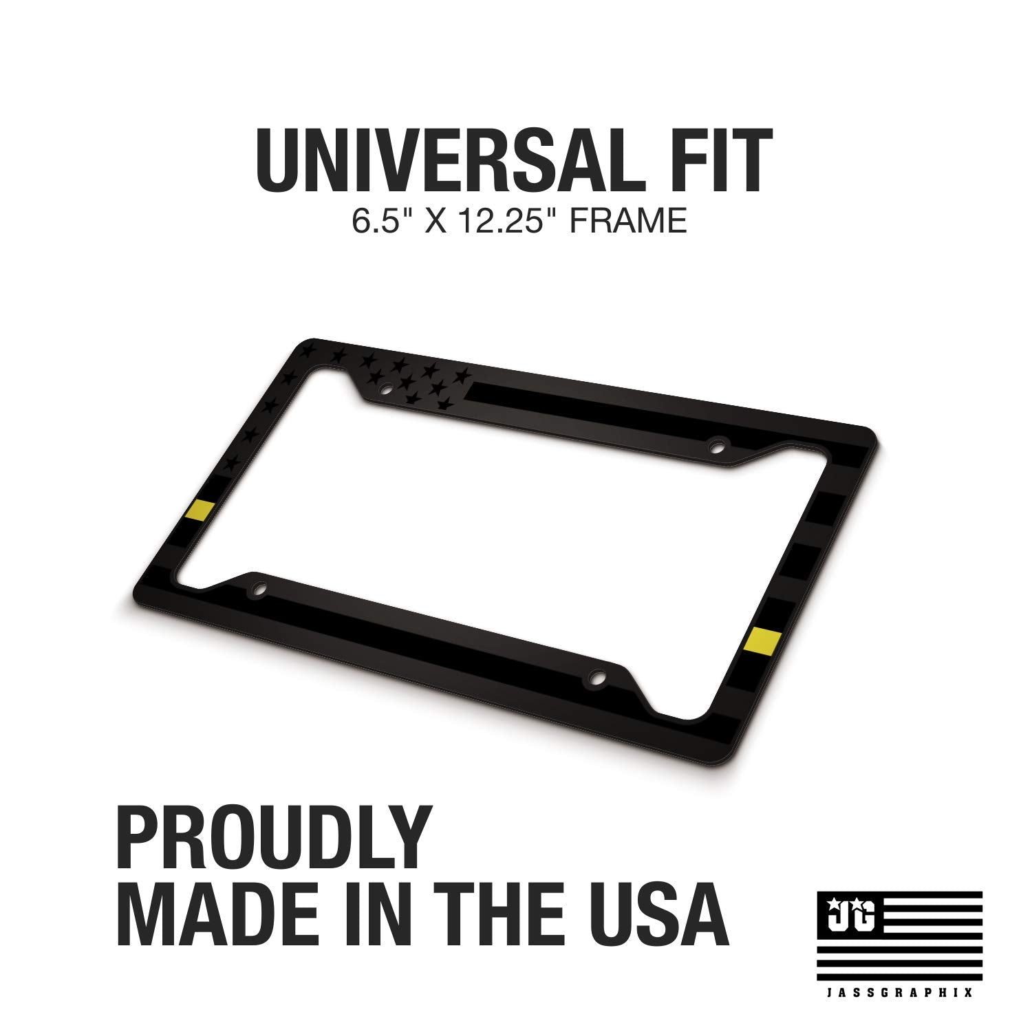 American Flag License Plate Frame - Thin Yellow Line- Car Tag Frame -Yellow On Black Dispatchers Security Loss Prevention Tow Truck Drivers