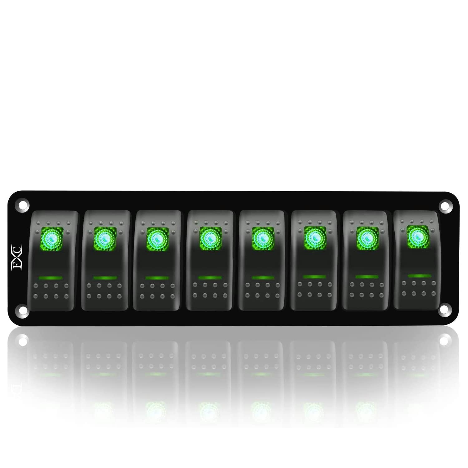 Fxc Green 8 Gang Rocker Switch Aluminum Panel Toggle Dash On/Off Pre-Wired Switches Panel Waterproof For 12V/24V Automotive Cars