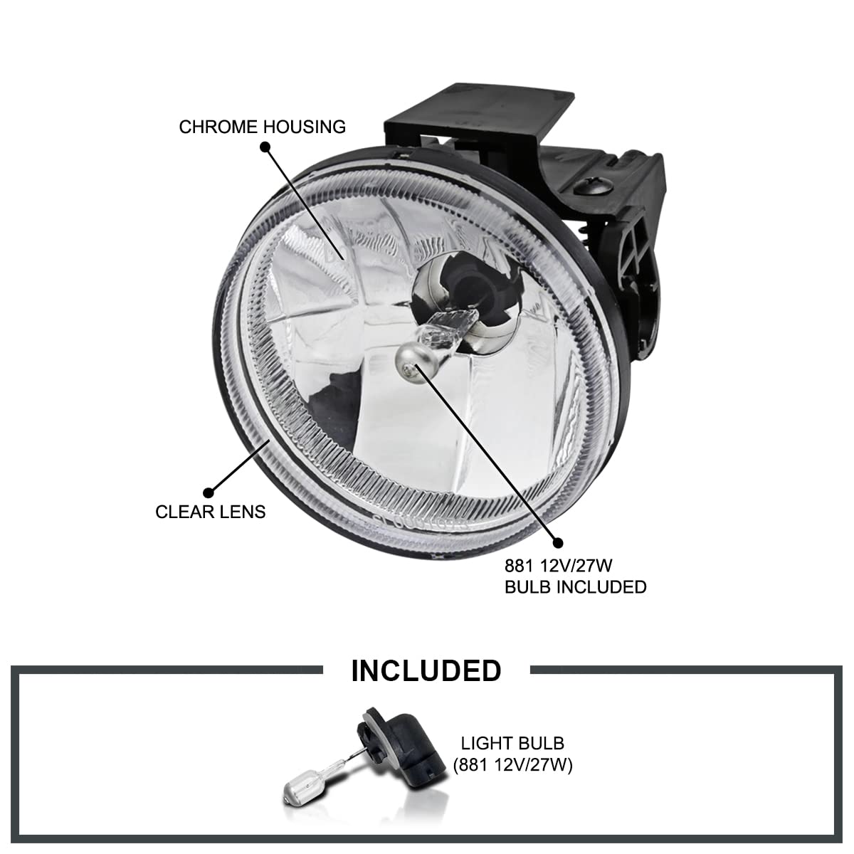 SPEC-D TUNING Clear Driving Fog Lights +Bulbs Compatible with 1999-2002 Dodge Ram Sport Package 1500 2500 3500 L+R Pair Assembly