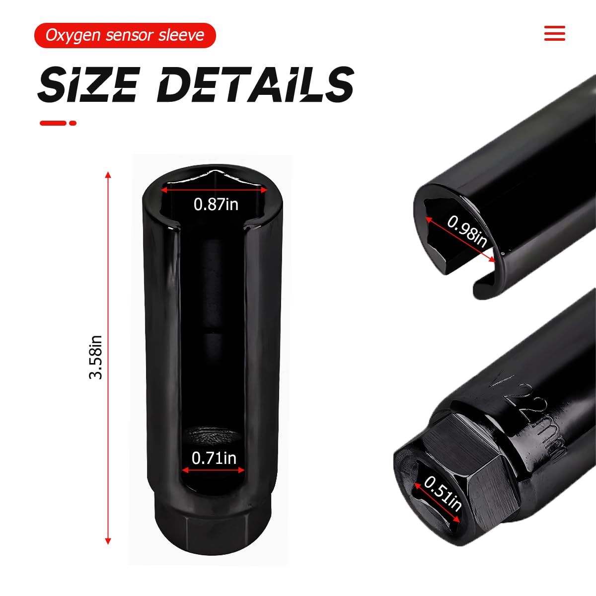 Belomi Oxygen Sensor Socket With Side Wire Cutout, 3/8 Inch Drive X 0.39 Inch (12Mm) 6-Point Fits All Vehicle O2 Removal And Installation, 65 Mn Steel Universal Puller Oxygen Sensor Socket (Large)