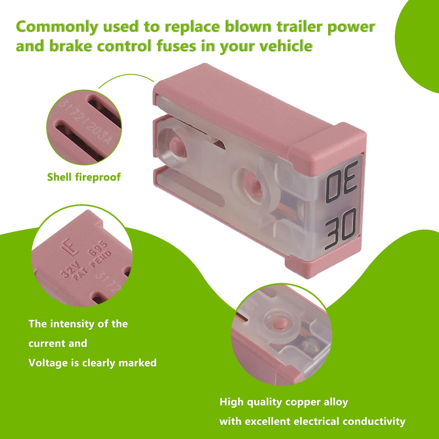 EPLZON 30A 32V Mini Slotted Automotive MCASE Shaped Cartridge Fuse Kit(Pack of 6pcs,30A)