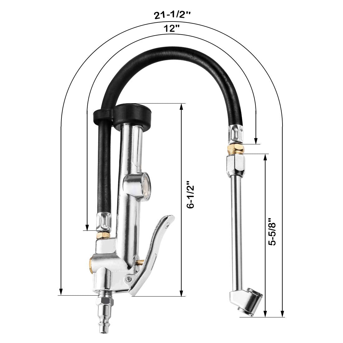 CZC AUTO Tire Inflator Air Pressure Gauge with Rubber Hose, 10-120PSI Dual Head Heavy Duty 1/4' FNPT Tyre Inflator Gage Compatible with Air Pump Compressor for Truck RV Bus Car Motorcycle Bike