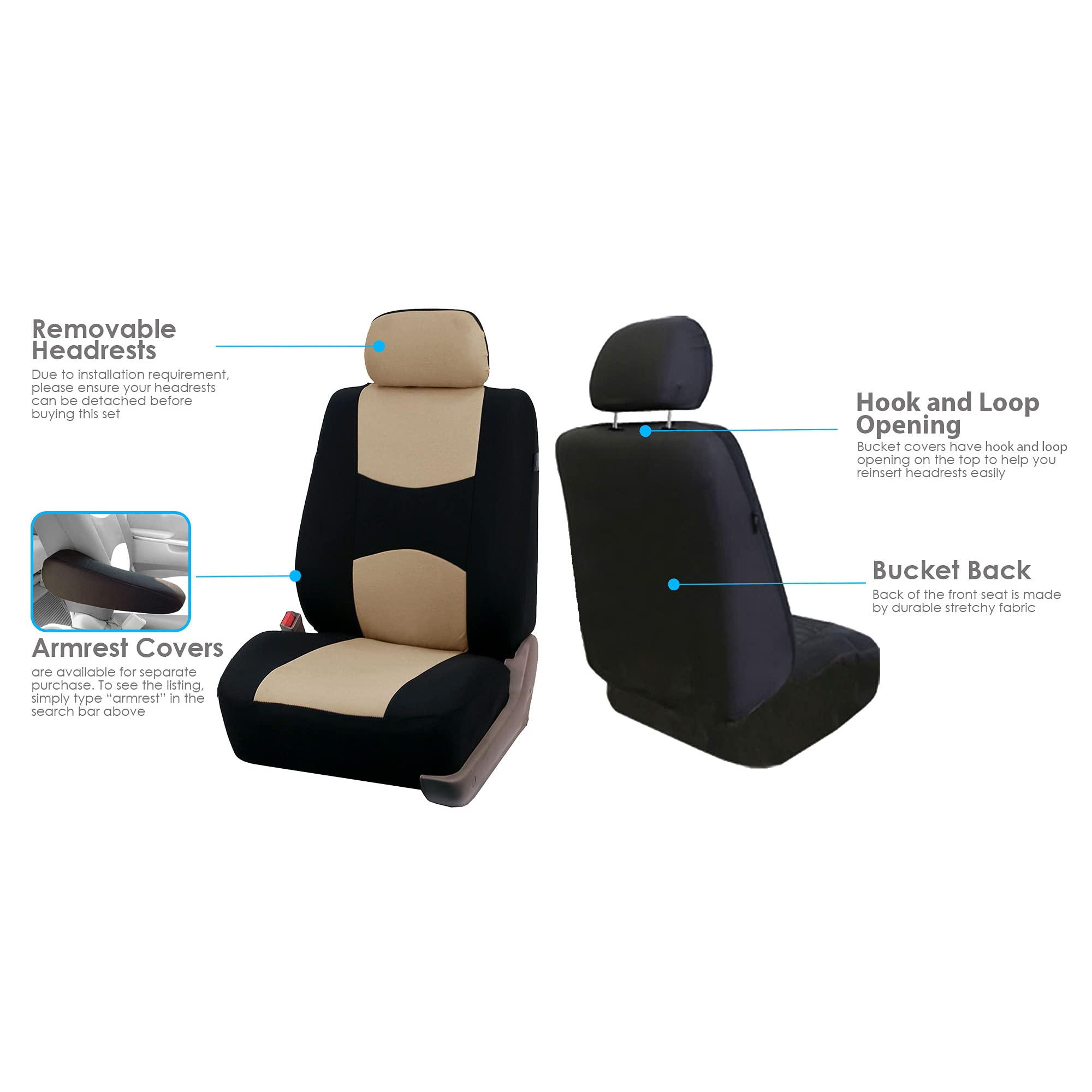 Fh Group Automotive Seat Covers Flat Cloth Full Set Beige Combo Small Car Seat Cover Design, Rear Solid Bench Universal Fit And