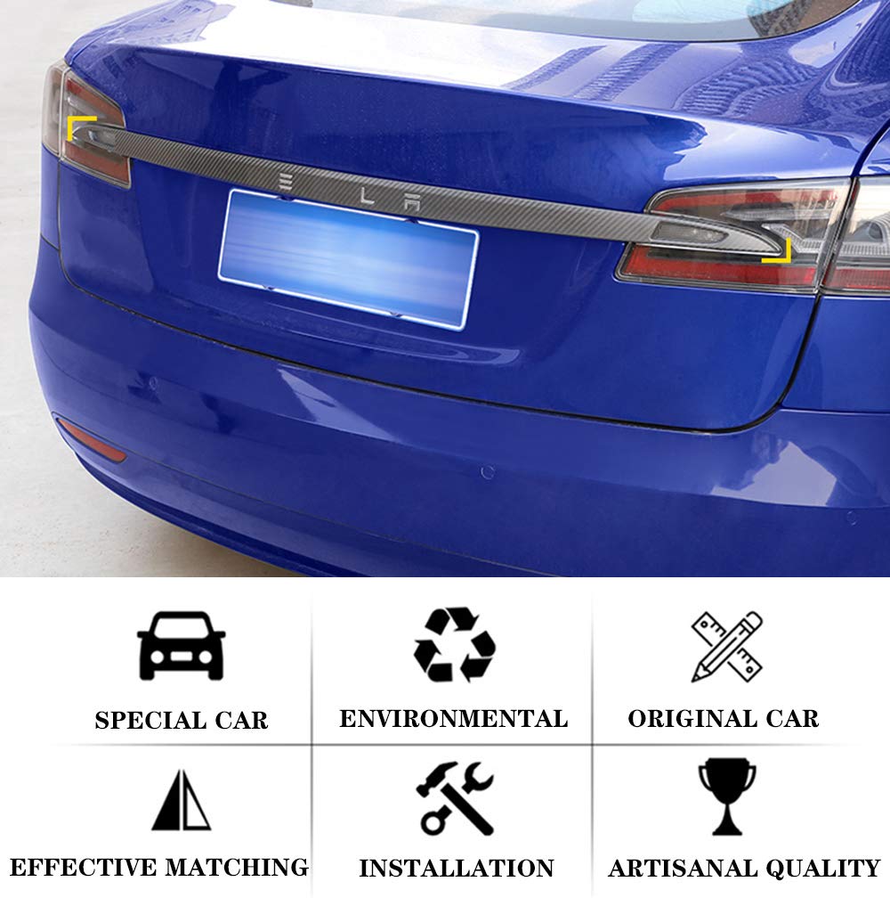 Oubolun Rear Tailgate Trunk Lid Garnish Cover for Tesla Model S 2016-2022 Car Exterior Accessories ABS Imitation Carbon Fiber Pr