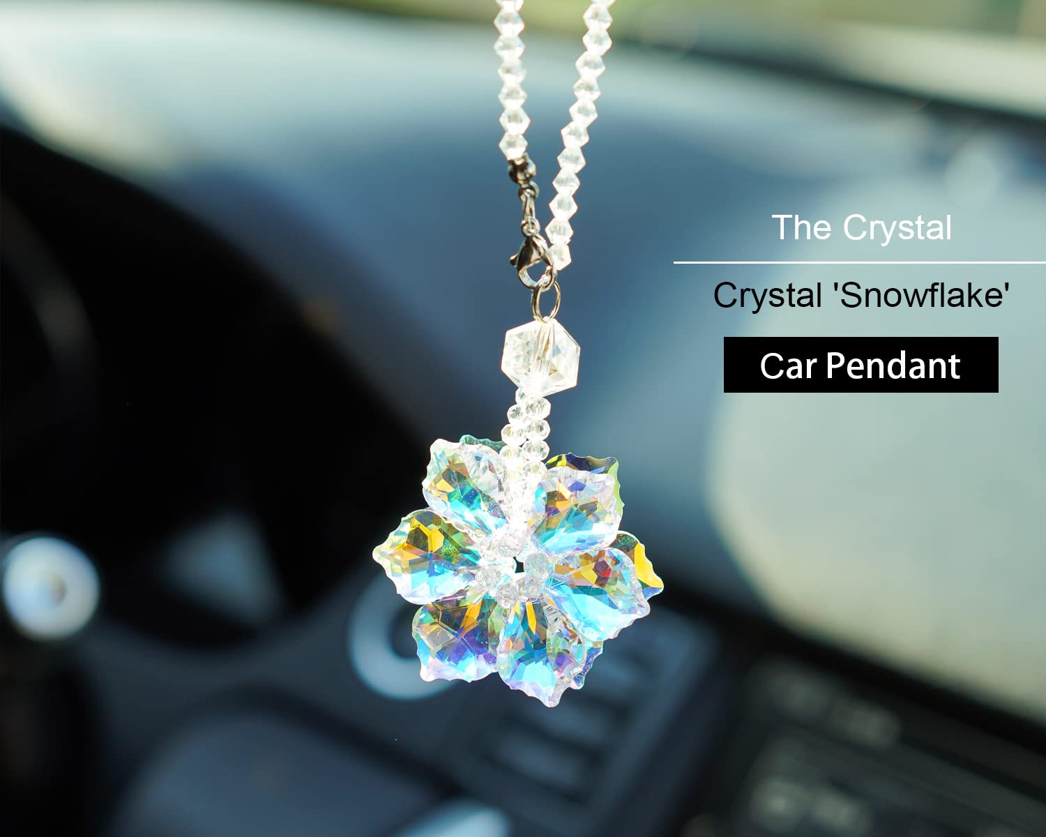 H&D Hyaline & Dora Crystal Snowflake Car Pendant Lucky Hanging Ornament Car Interior Mirror Decoration Car Accessories Home Deco