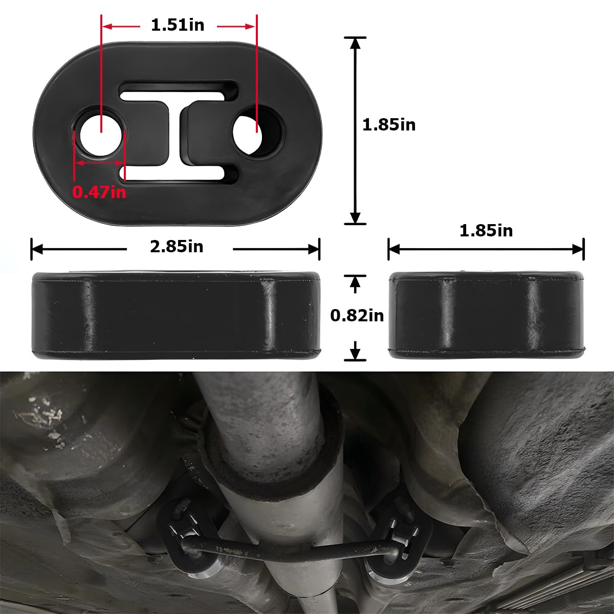 Osilly Car Exhaust Hanger, 4PCS Rubber Insulator Bushing Mount, 2 Holes 0.47 Inch (12mm), Auto Muffler Shock Absorbent Bracket M