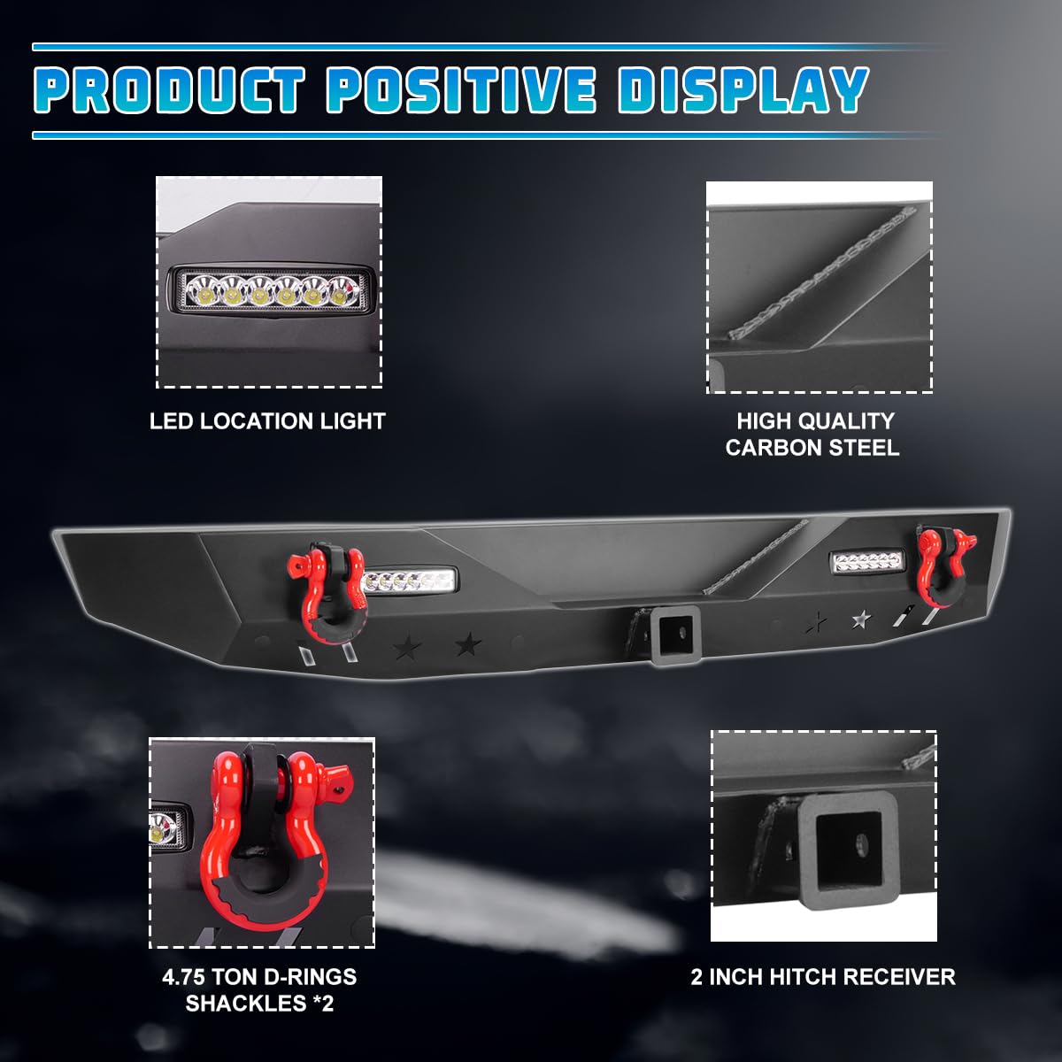 Wolfx Front And Rear Bumpers For 2018 2019 2020 2021 2022 2023 2024 Jeep Wrangler Jl Heavy Duty Steel Offroad Bumper Front + Rear Combo With D-Rings With Winch Plate