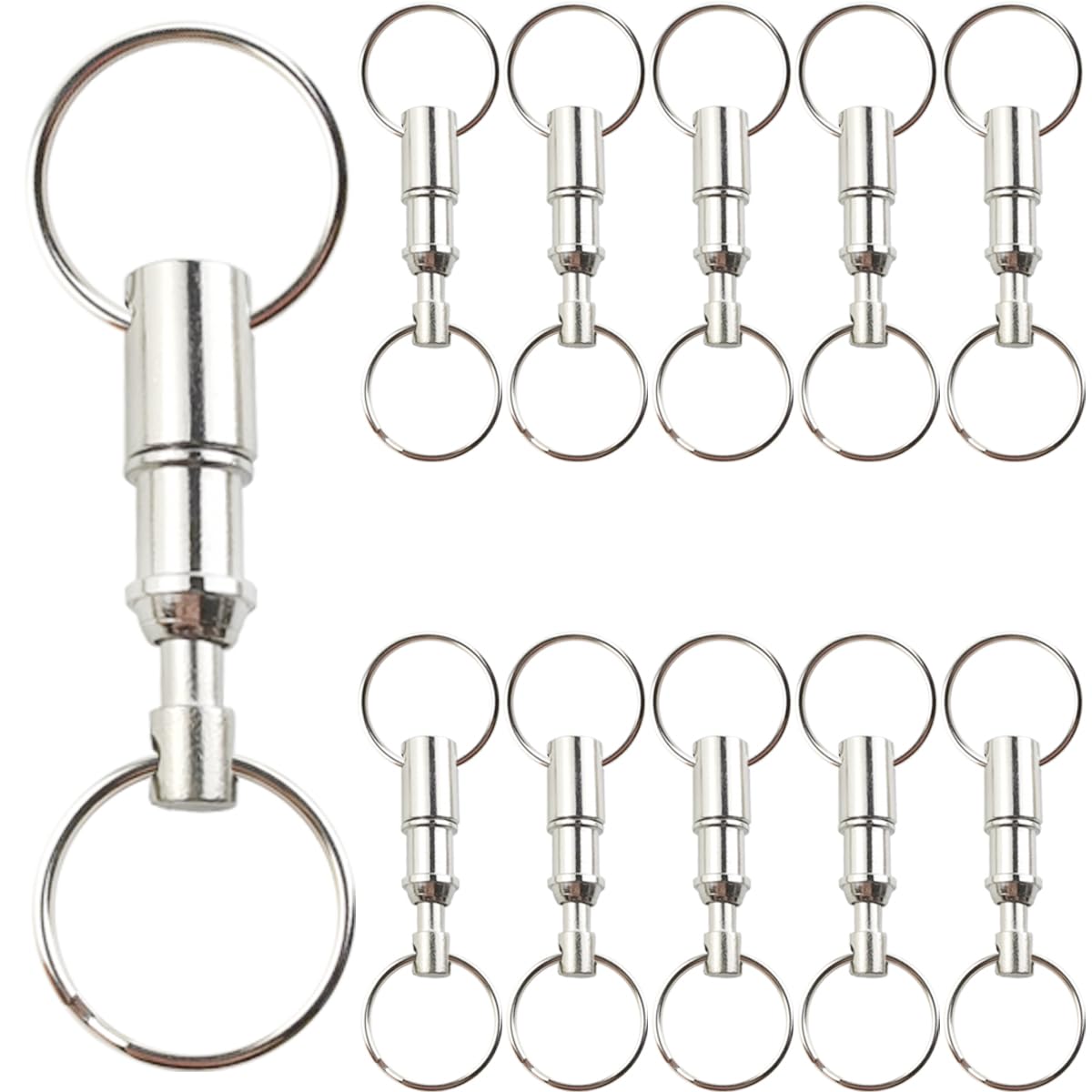 Ronyoung 11Pcs Quick Release Keychain Detachable Pull Apart Key Rings Heavy Duty Dual Split Snap Lock Holder Silver Double Spring Key Accessory