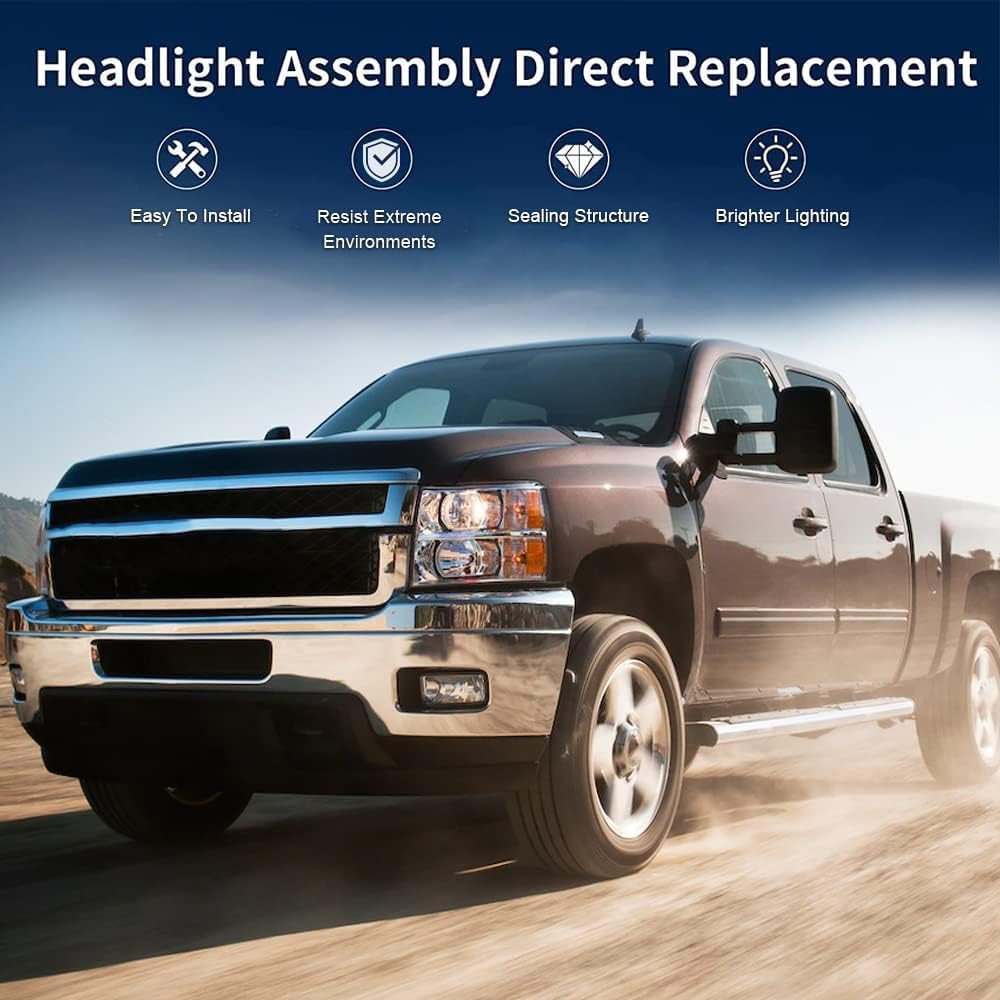Cheda Headlights Assembly Compatible With 07-13 Chevy Silverado 1500/ Fit 07-14 Chevy Silverado 2500 3500&Hd Headlamp (Clear Len