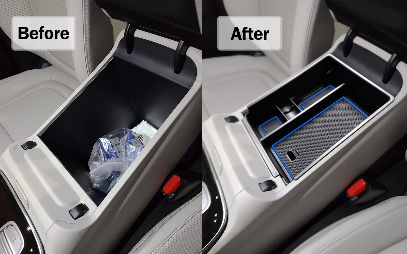 Tacorbo Center Console Organizer Compatible With Hyundai 2022-2024 Tucson Plug-In Hybrid/Hybrid All Trims And Tucson Gas Limited And Santa Cruz 2022 2023-2025 Accessories, Armrest Insert Tray, Blue