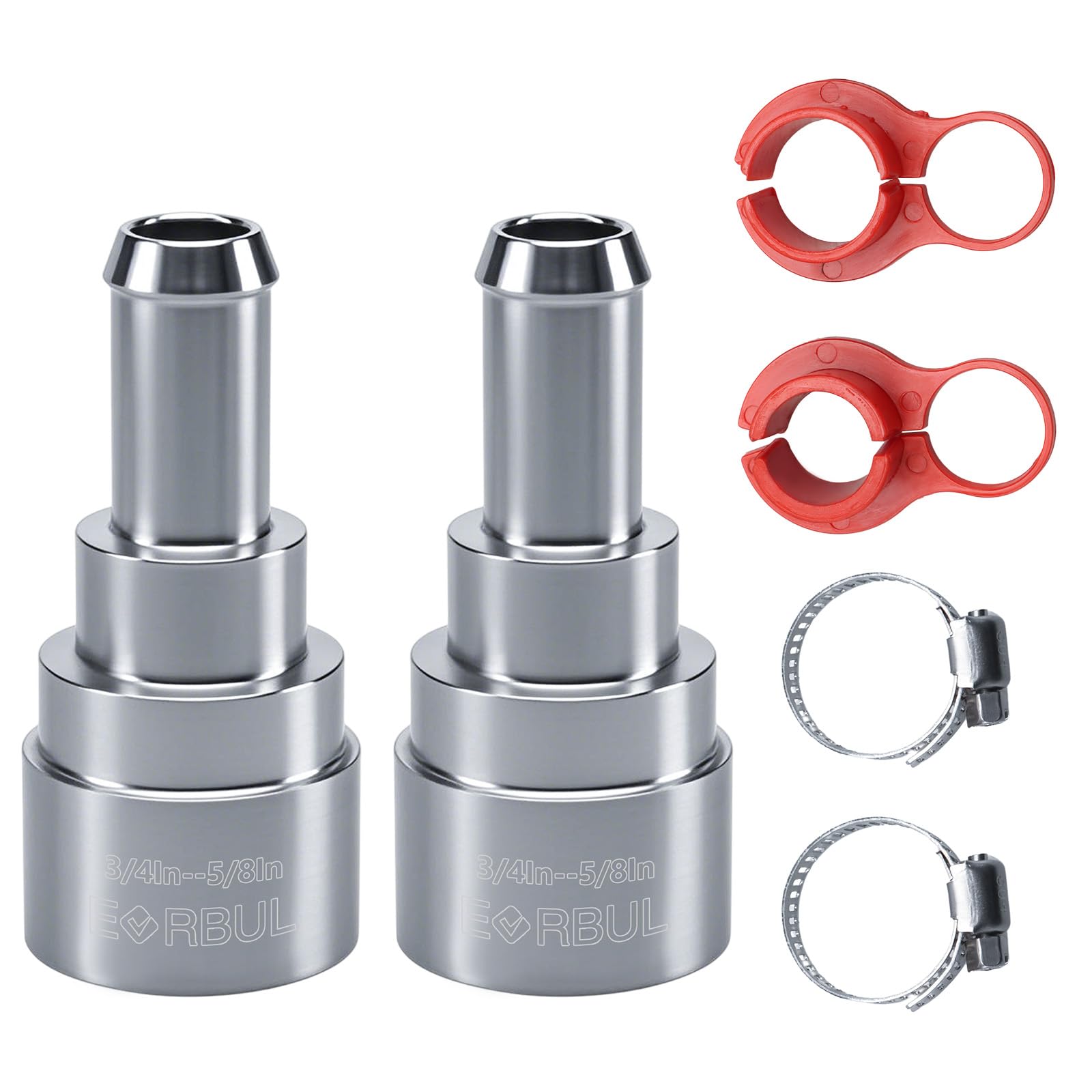 EVRBUL 2PCS Heater Core Hose Connectors - Stainless Steel Coolant Hose Connector Inlet/Outlet 3/4In Tube x 5/8In Hose Compatible