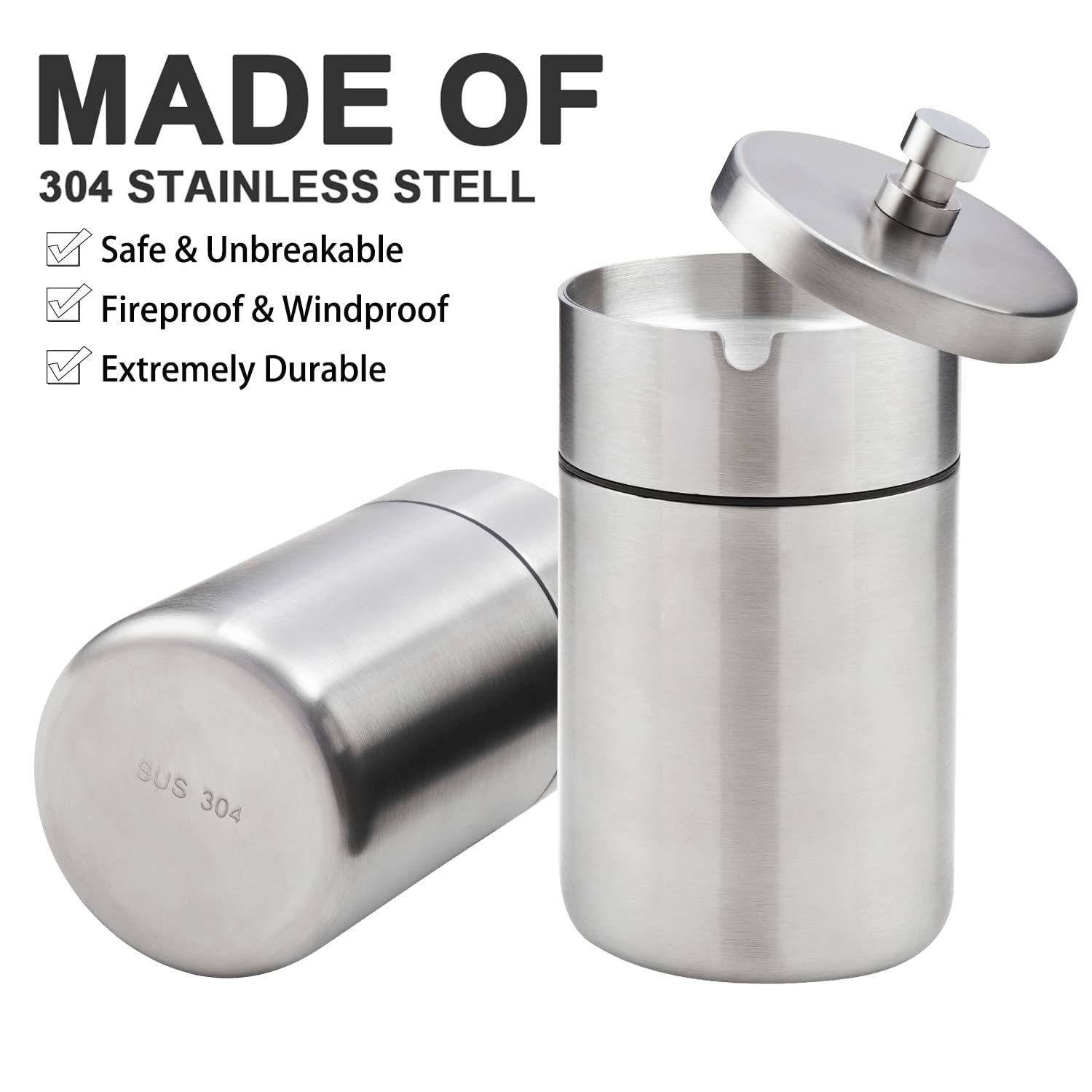 Stainless Steel Auto Ashtrays with Lid Car Ashtray Smell Proof Portable Smokeless Detachable Windproof Extinguished Butt Bucket