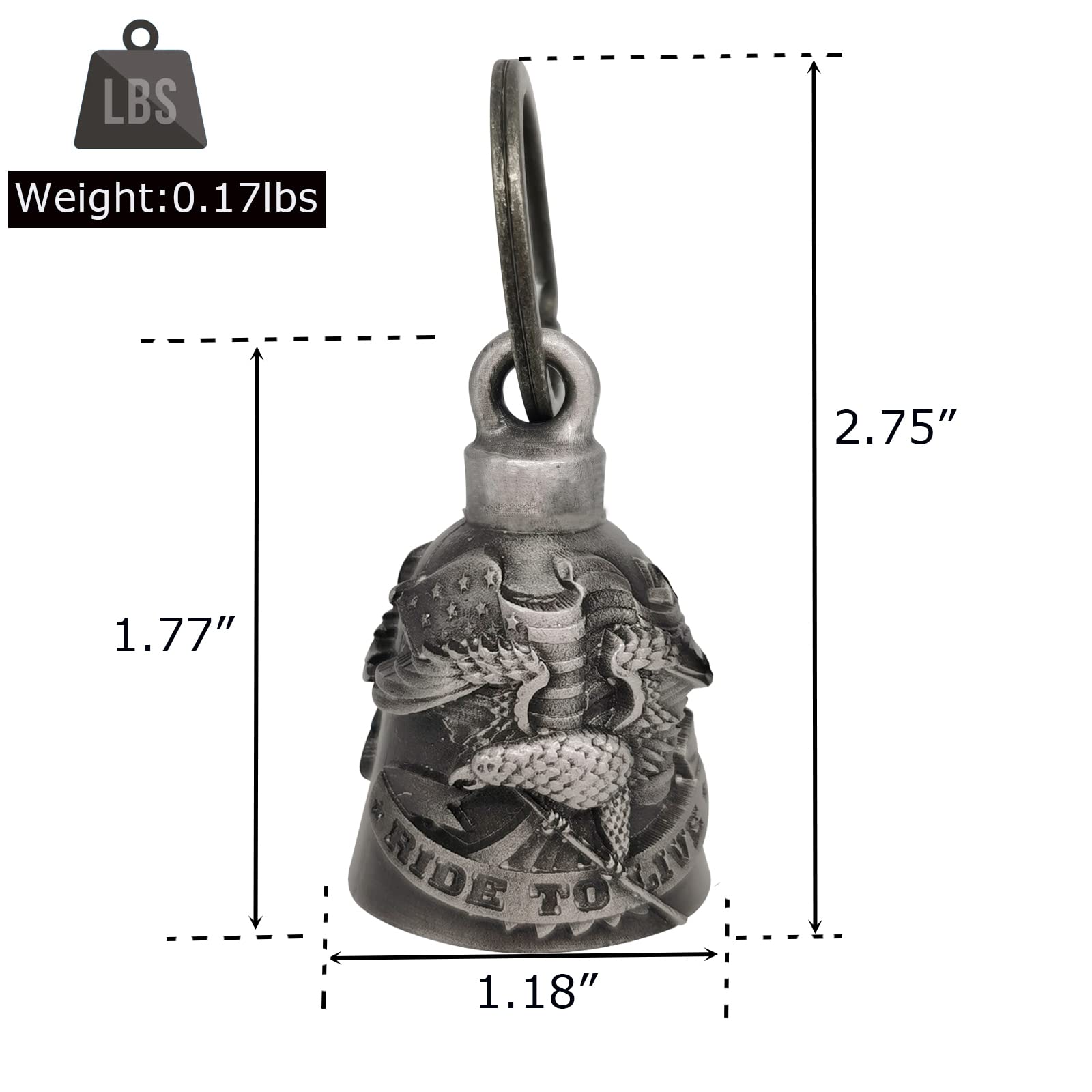 Dream Apparel Motorcycle ride bell for bikers,heavy spirit bells accessory and key chain for luck (DBL18-L ride to live)