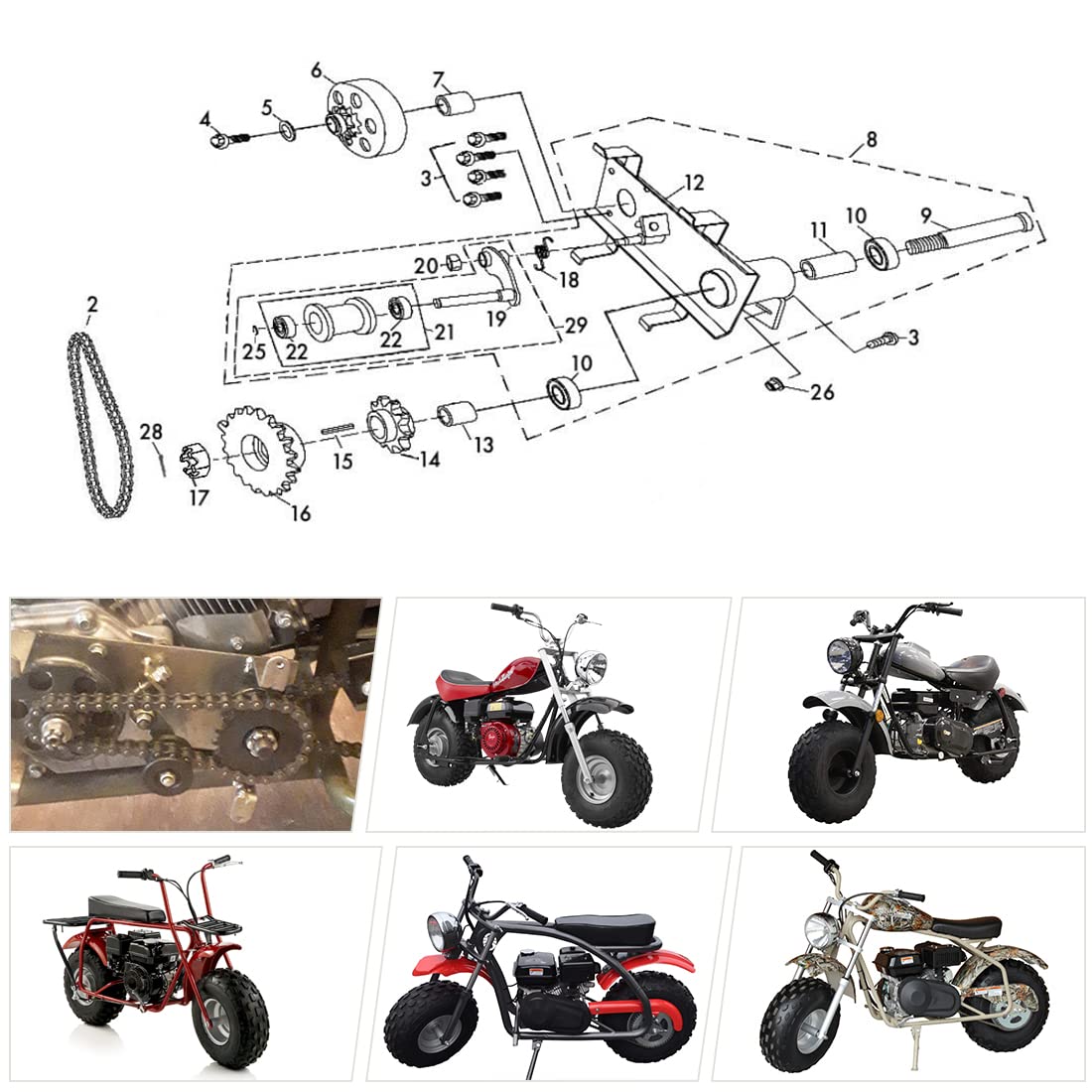 Yoxufa Mini Bike Chain Tensioner With 1-3/4' Roller Replacement For Coleman Ct200U Bt200X Ct200U-Ex Mini Bike Baja Warrior Mb200 Massimo Trailmaster Predator 212 196Cc 200Cc 6.5Hp Powersports Parts
