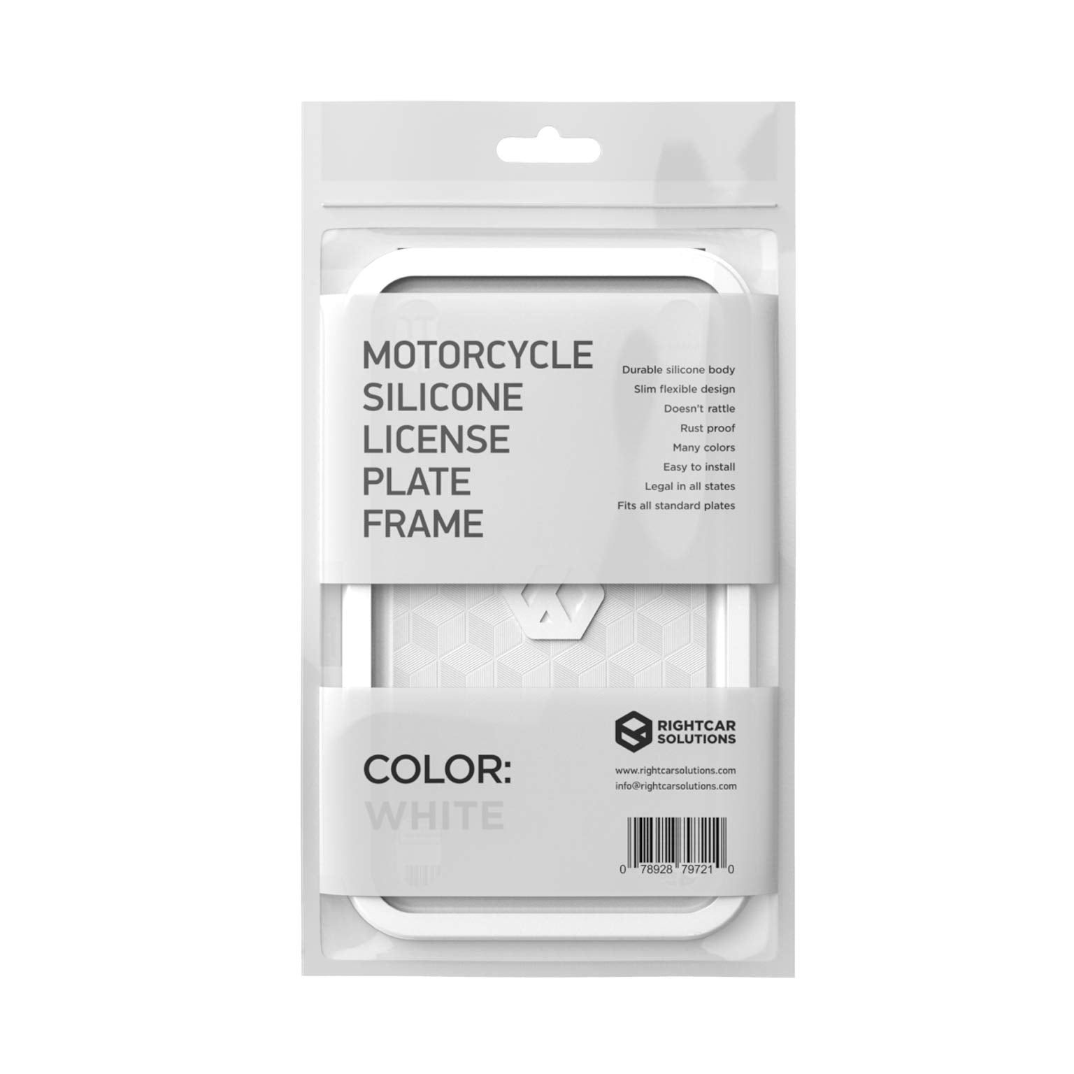 Rightcar Solutions Motorcycle Silicone License Plate Frames | The Original Premium Grade Silicone Bike Plate Frame | Rust Proof, Rattle Proof, Weather Proof License Plate Holder (White)
