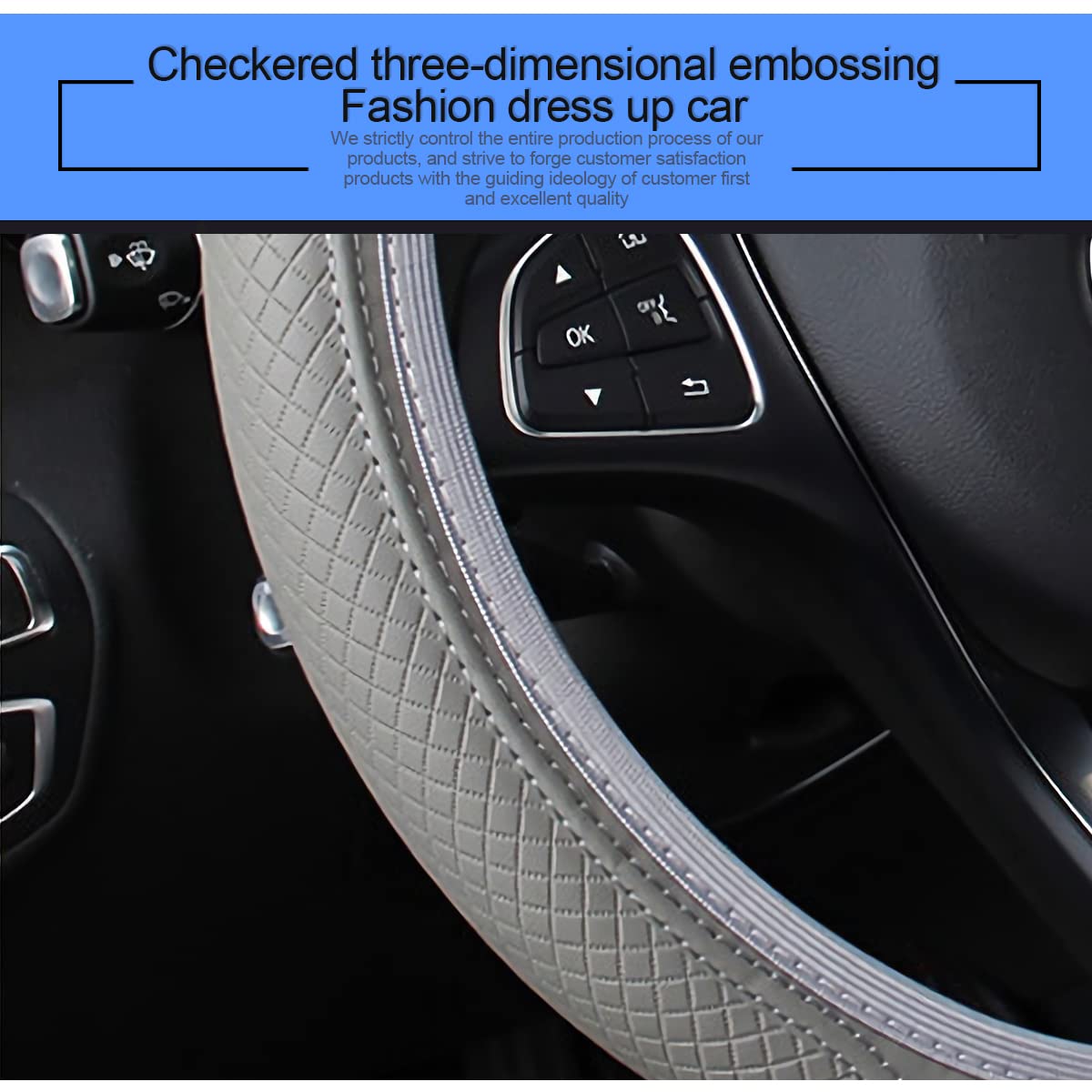 Leather Car Steering Wheel Cover, Anti-Slip Breathable Microfiber Leather Steering Wheel Protector For Women Men, Universal 15'' Elastic Soft Odorless, Car Accessories For Car, Truck, Suv (Gray)