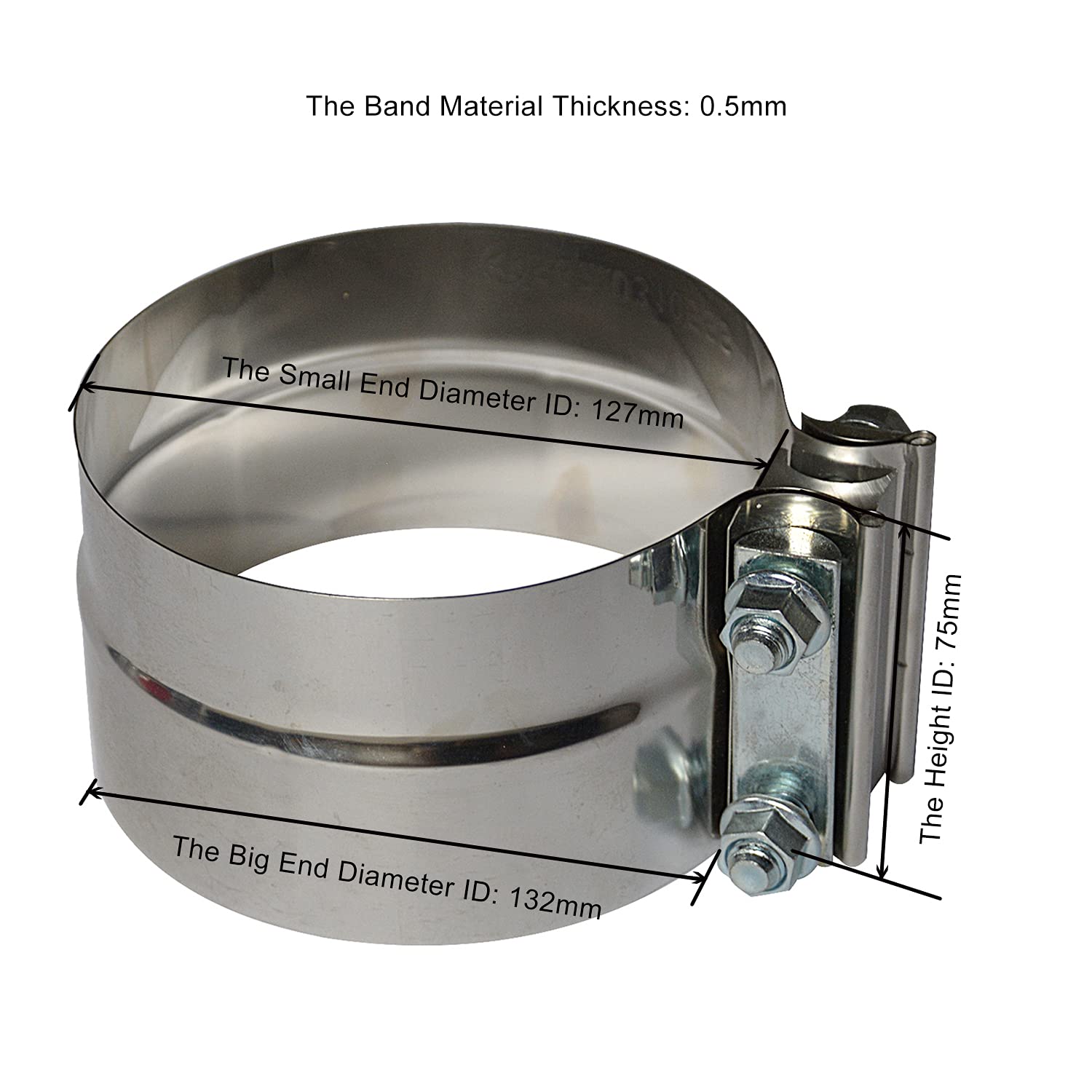 Roadformer 5 Inch Exhaust Clamp Stainless Steel - Lap Joint Exhaust Band Clamp Is Film Protected, Suggested To Remove Before Use