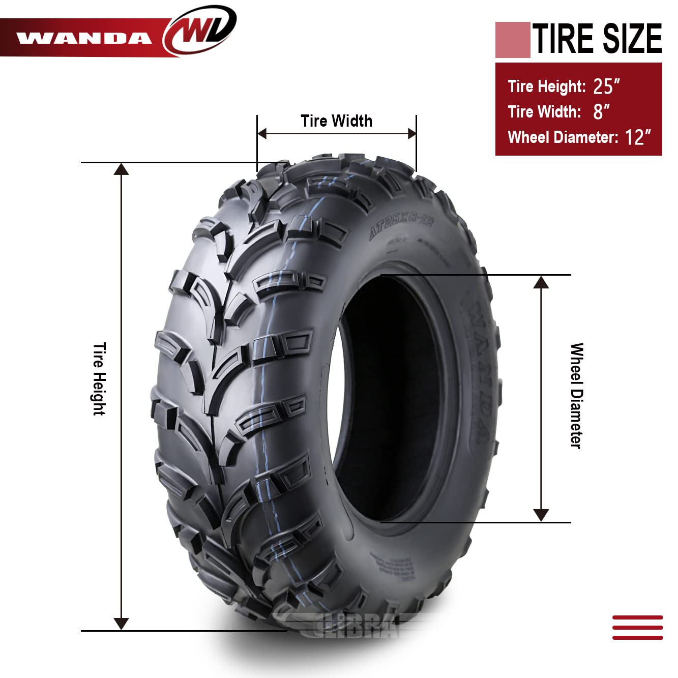 Wanda Set Of 4 Utv Atv Tires 25X8-12 25X8X12 Front & Rear 6Pr 25X8.00-12 P373