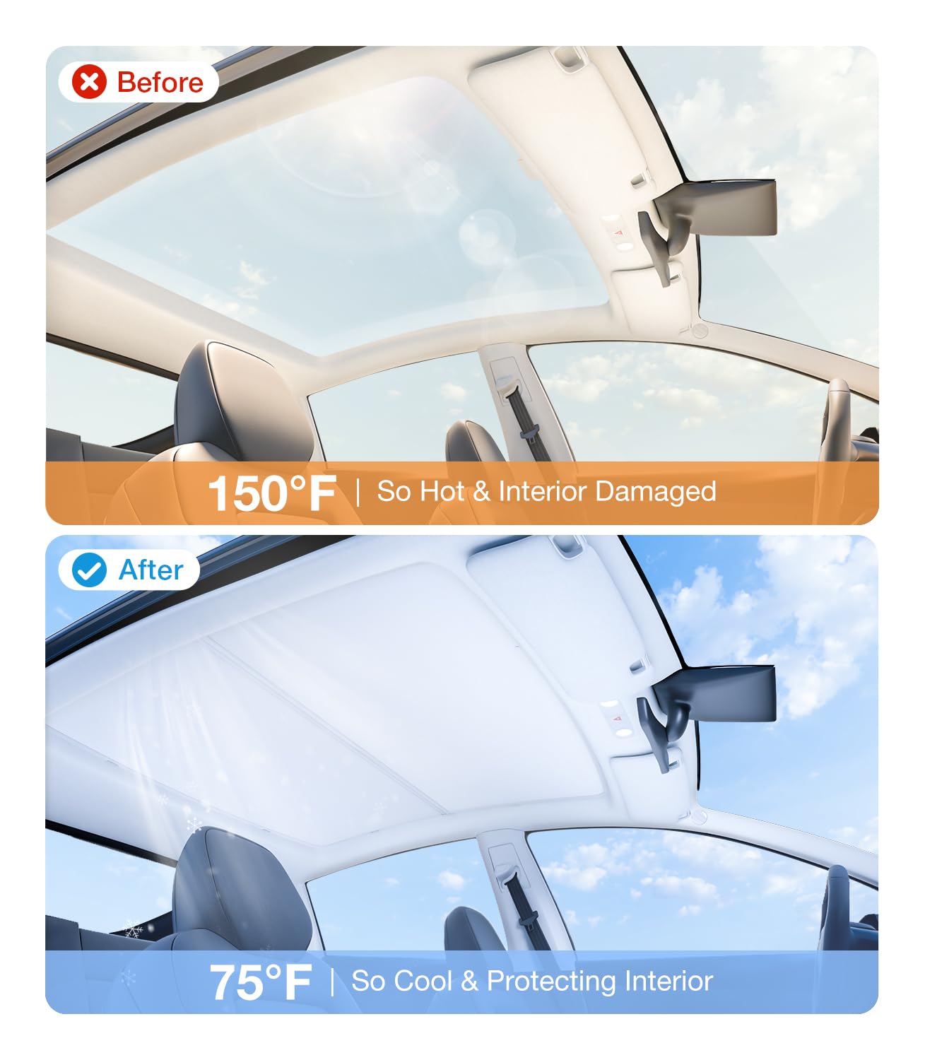 Wigoo 2025 Tesla New Model Y Juniper Accessories Sunshade Roof [Never Sag, Nano Ice-Crystal Coatings] 3-Gen Heat Insulation Glas