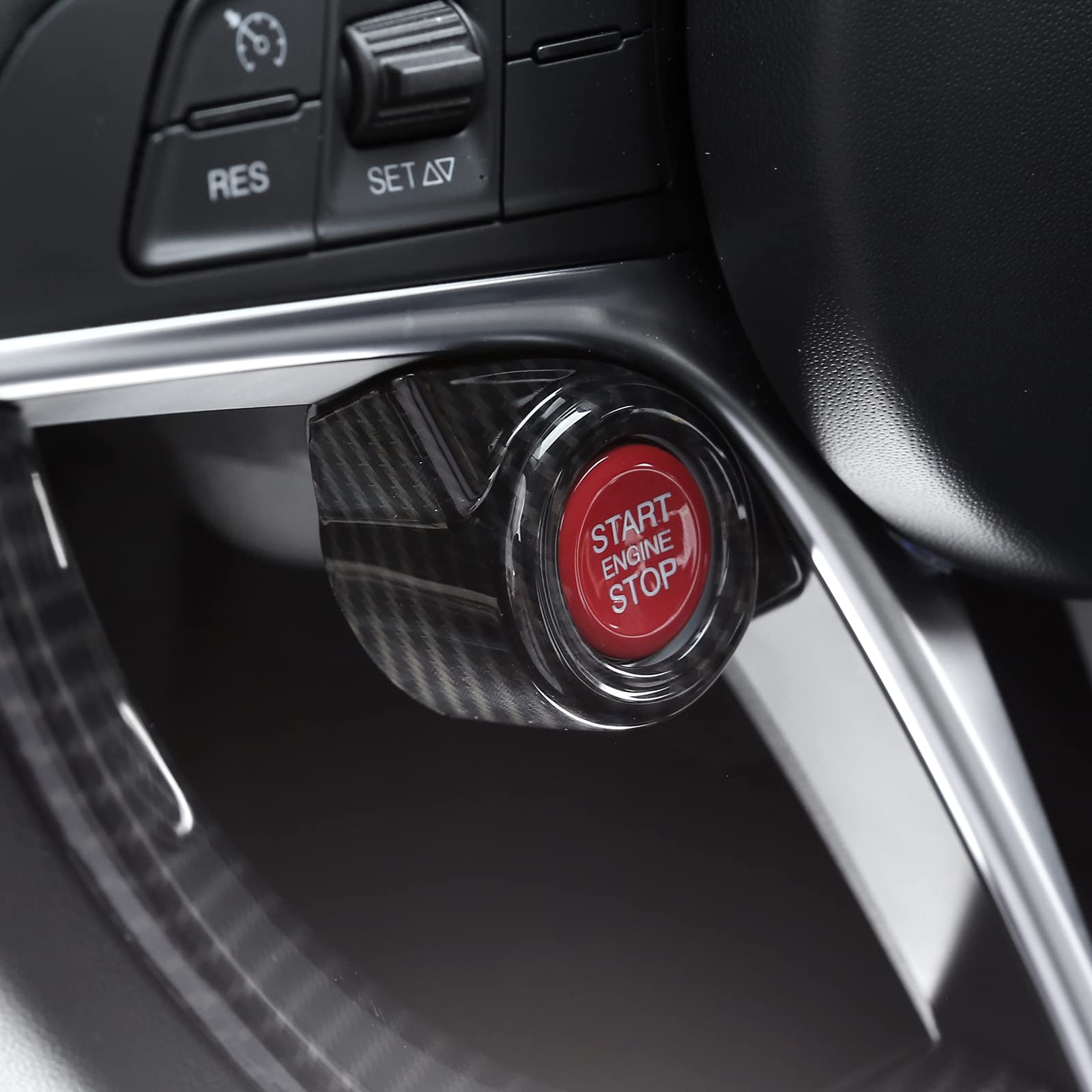 Toycidfg Car Engine Start Stop Button Frame Cover Trim For Alfa Romeo Stelvio 2017-2018/Giulia 2016-2018 Auto Accessories (Carbon Fiber Pattern)