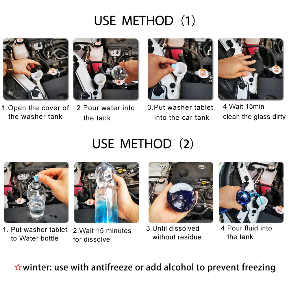 DOKIKO Car Windshield Washer Fluid Tablets - 50 Pcs, Makes 52.5 Gallons, Blue, Ideal for Winter Use with De-icer or Methanol